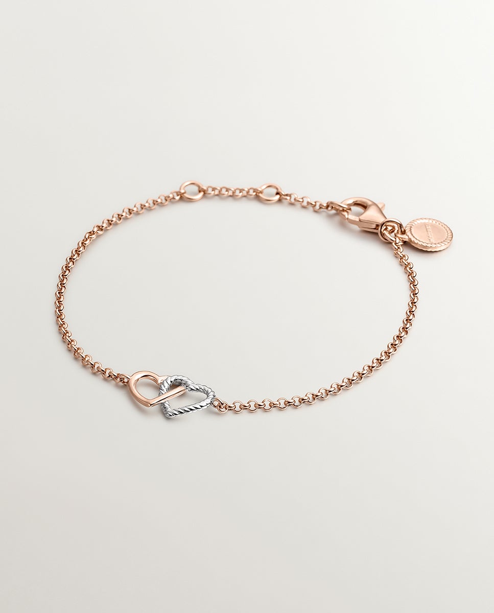 Pulseira Prata 925 Banhada em Ouro Rosa de 18k e Coração de Prata 925 Rosa-1