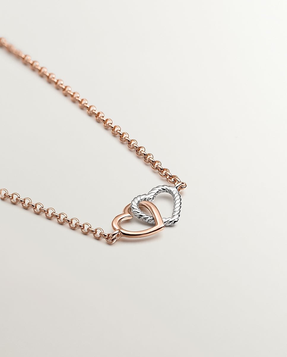 Pulseira Prata 925 Banhada em Ouro Rosa de 18k e Coração de Prata 925 Rosa-3