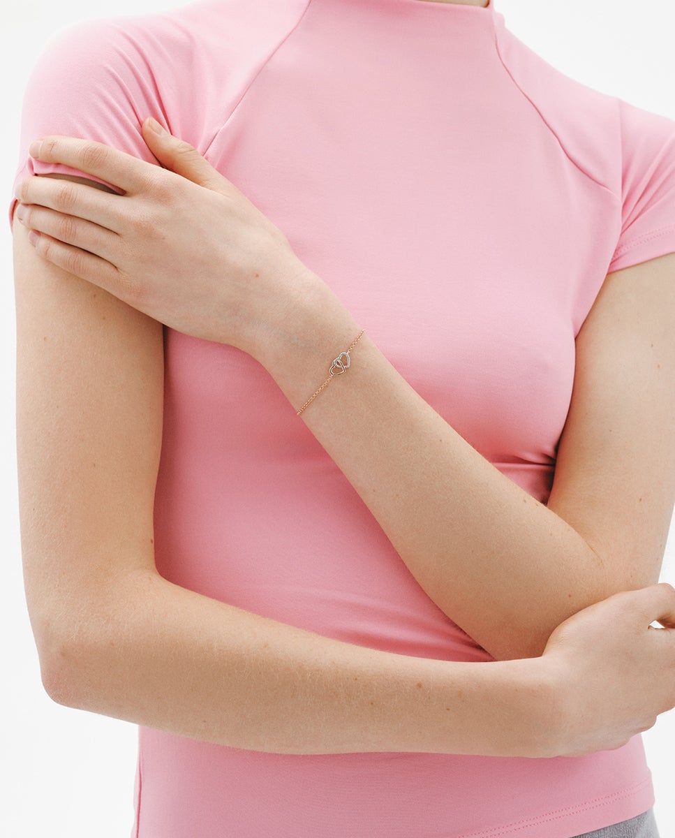Pulseira Prata 925 Banhada em Ouro Rosa de 18k e Coração de Prata 925 Rosa-4
