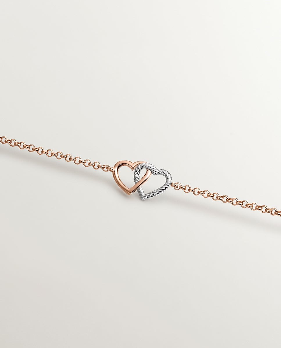 Pulseira Prata 925 Banhada em Ouro Rosa de 18k e Coração de Prata 925 Rosa-5