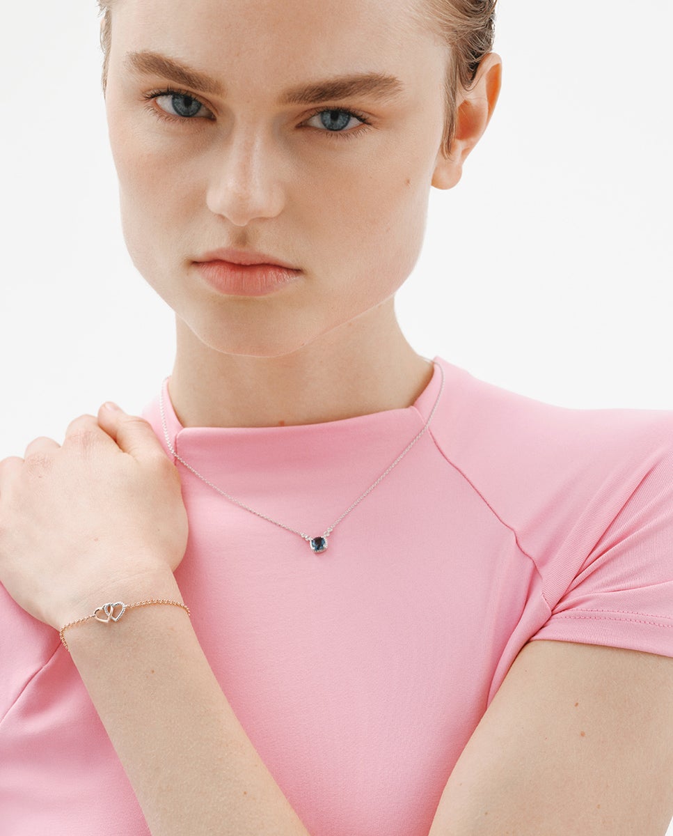 Pulseira Prata 925 Banhada em Ouro Rosa de 18k e Coração de Prata 925 Rosa-6