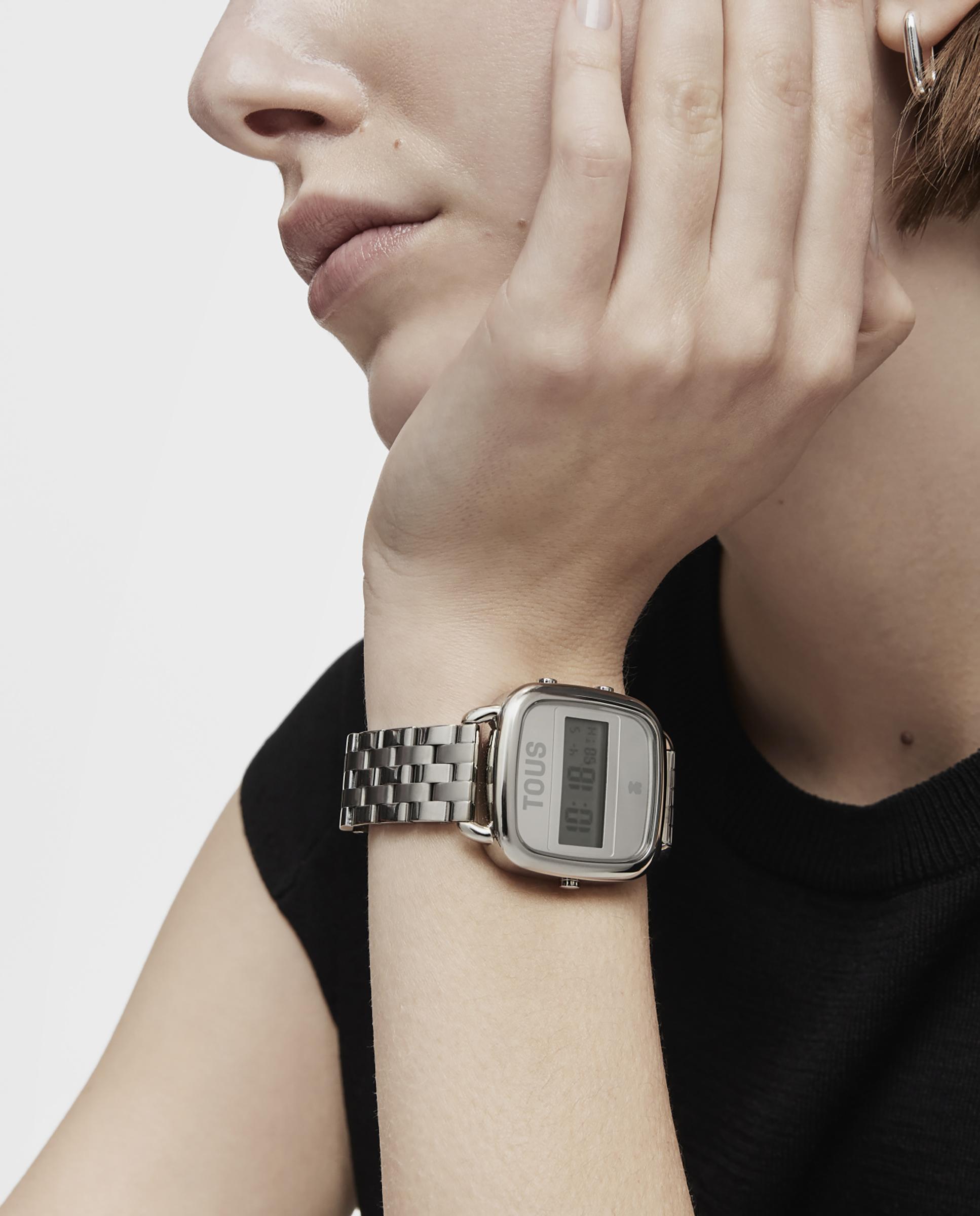 Relógio Digital D-logo com Bracelete de Aço Prata-5