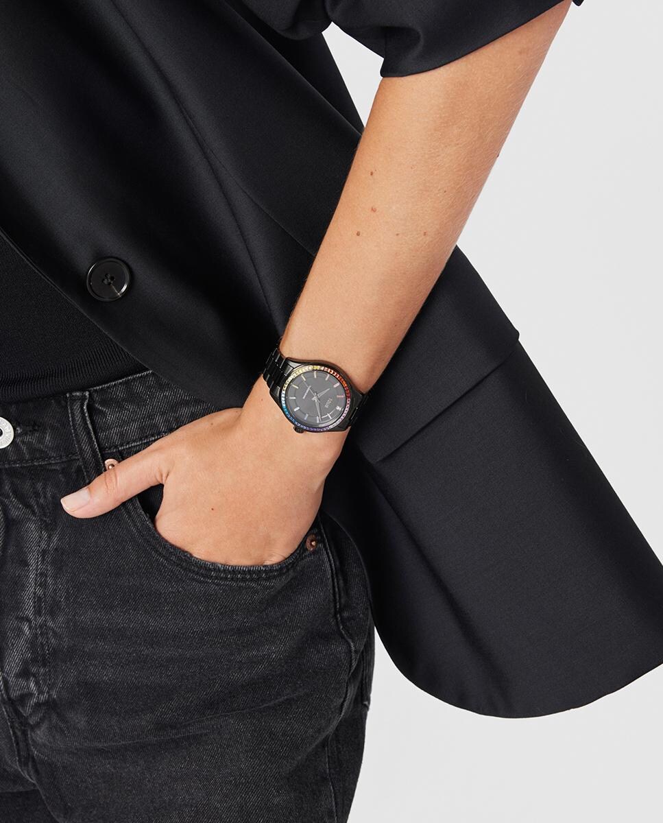 Relógio Analógico T-Shine com Bracelete de Aço IP Preto Preto-4