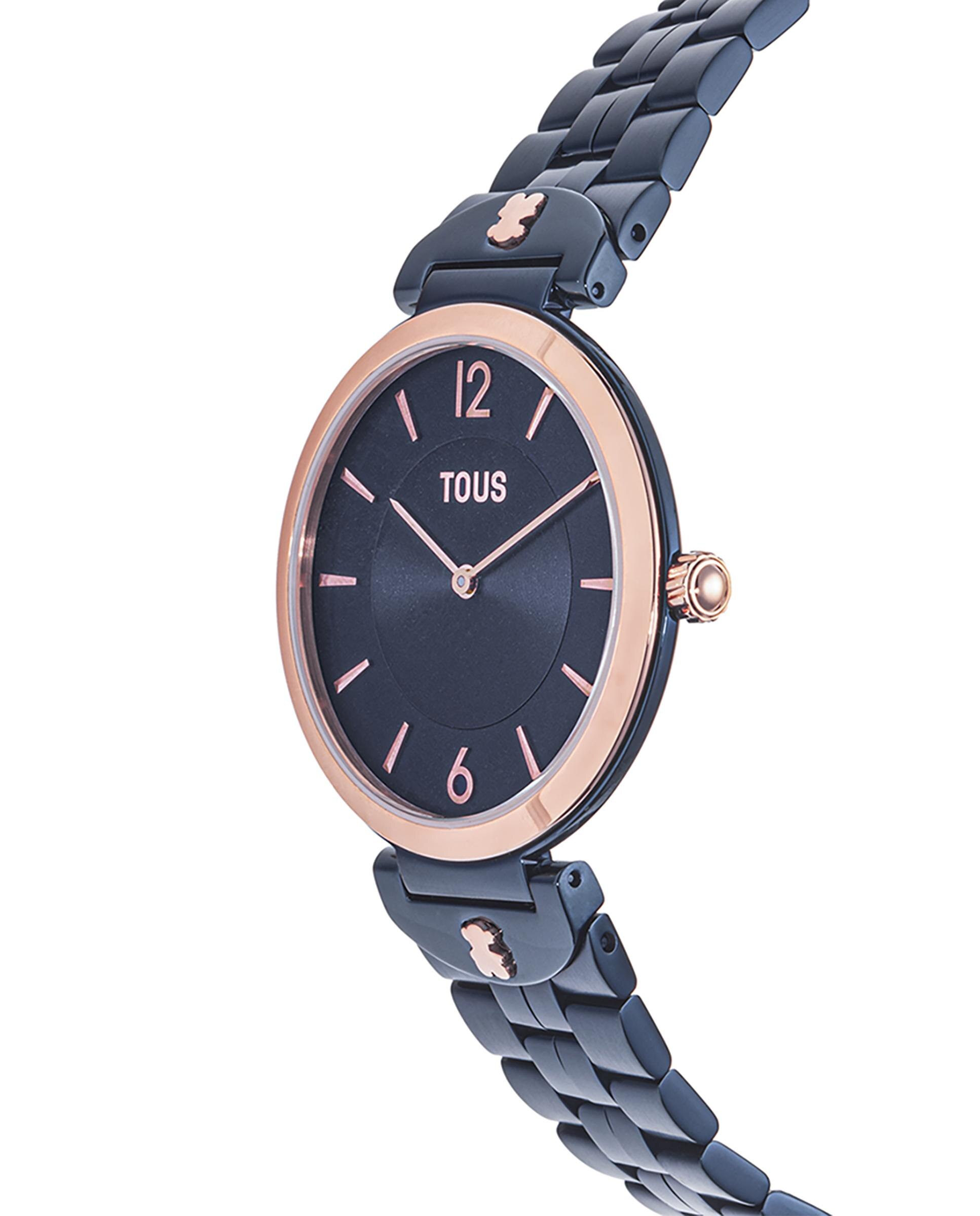 Relógio Analógico S-band com Bracelete de Aço Ip Azul e Aço Iprg Rosado Azul-2