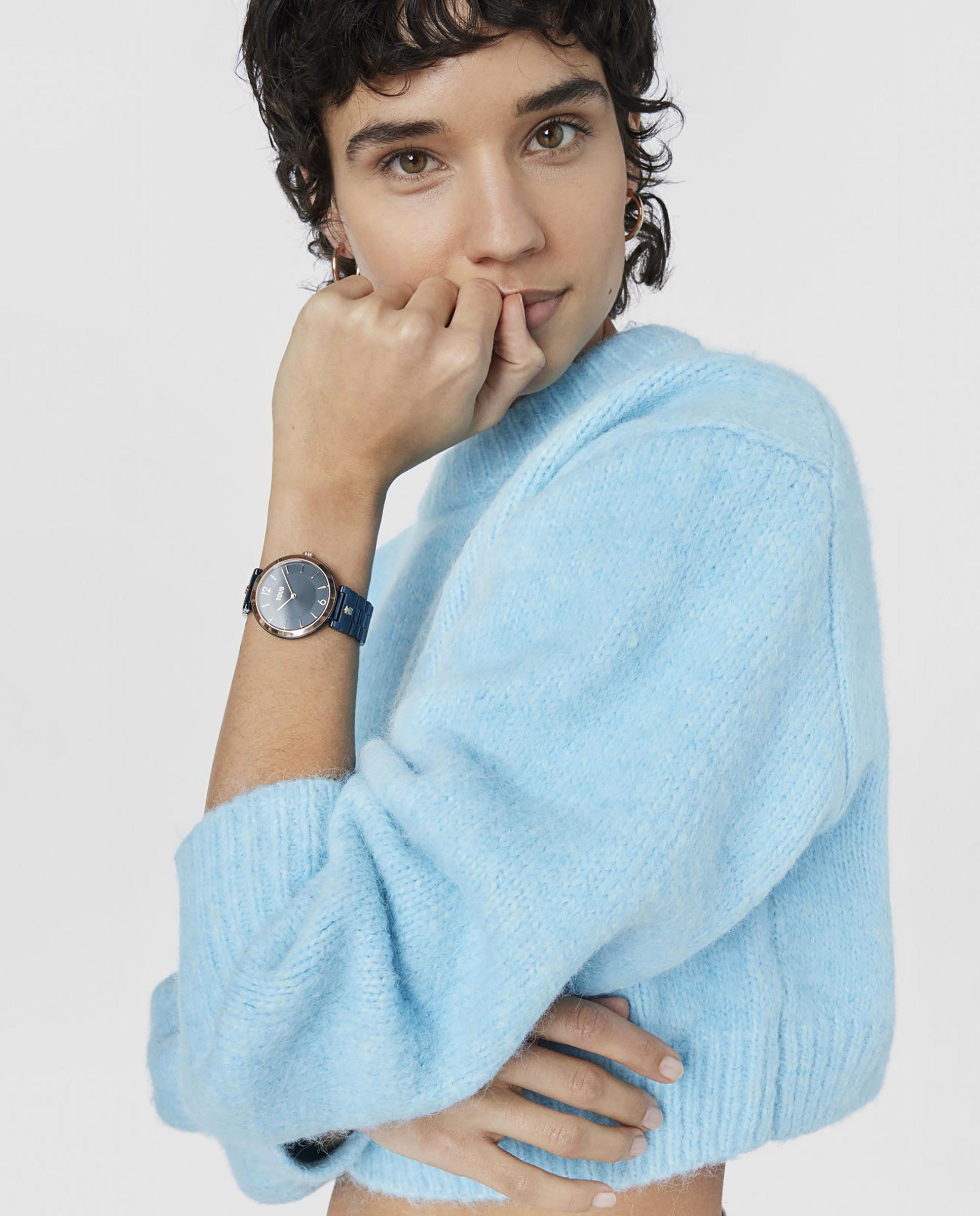 Relógio Analógico S-band com Bracelete de Aço Ip Azul e Aço Iprg Rosado Azul-4
