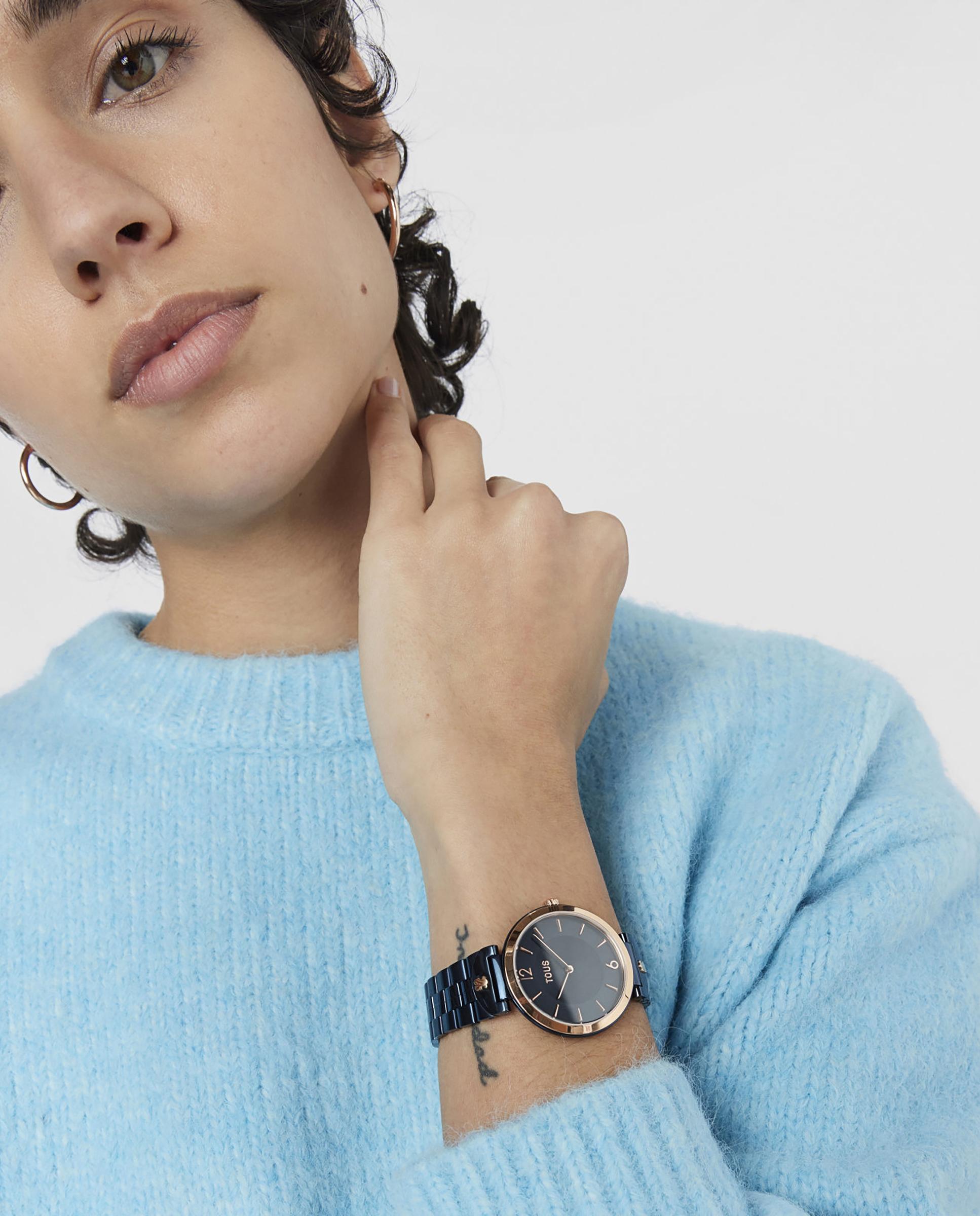 Relógio Analógico S-band com Bracelete de Aço Ip Azul e Aço Iprg Rosado Azul-5