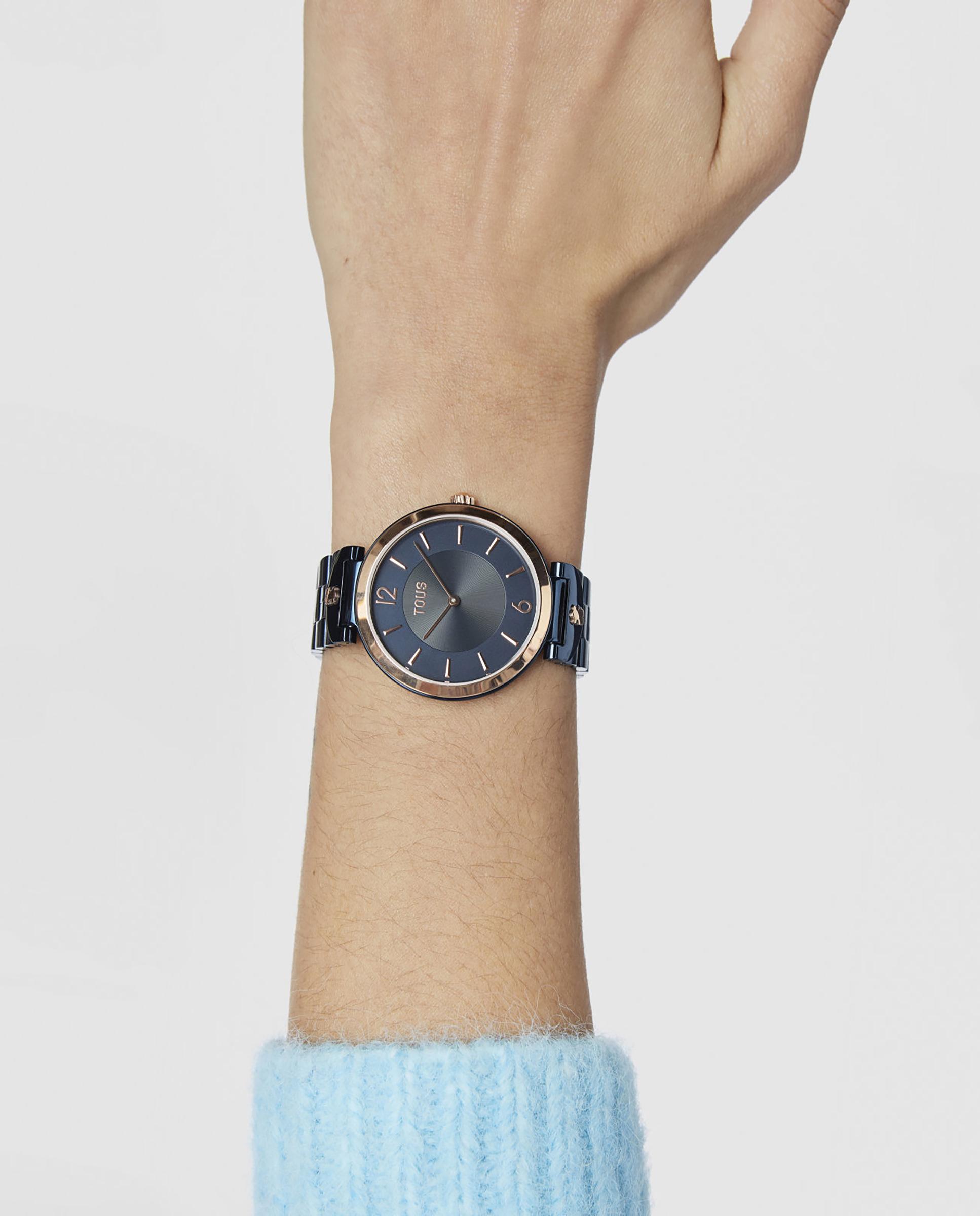 Relógio Analógico S-band com Bracelete de Aço Ip Azul e Aço Iprg Rosado Azul-6