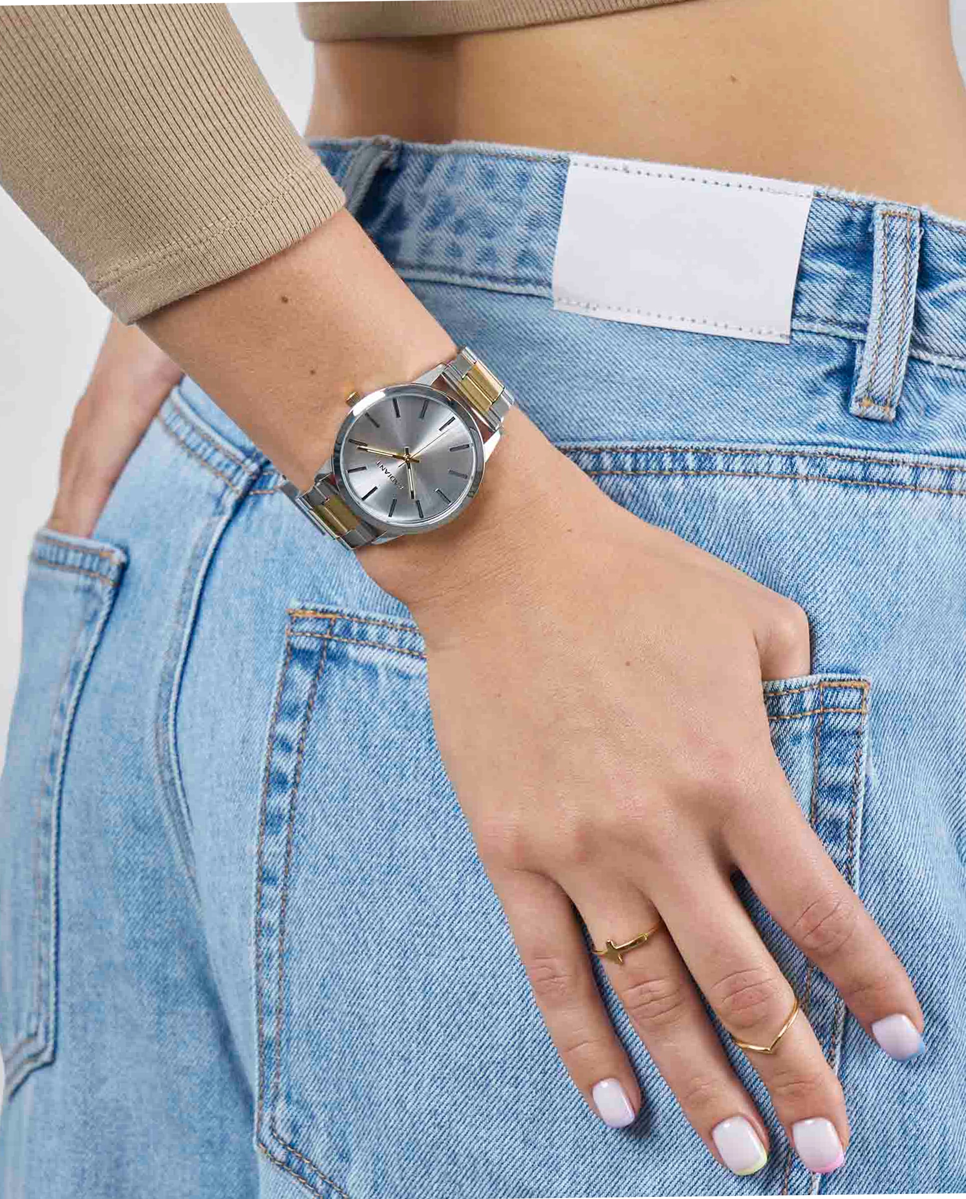 Relógio Analógico Mykonos Ra608203 de Aço e Bracelete Prateada em Cinzento Dourado-2