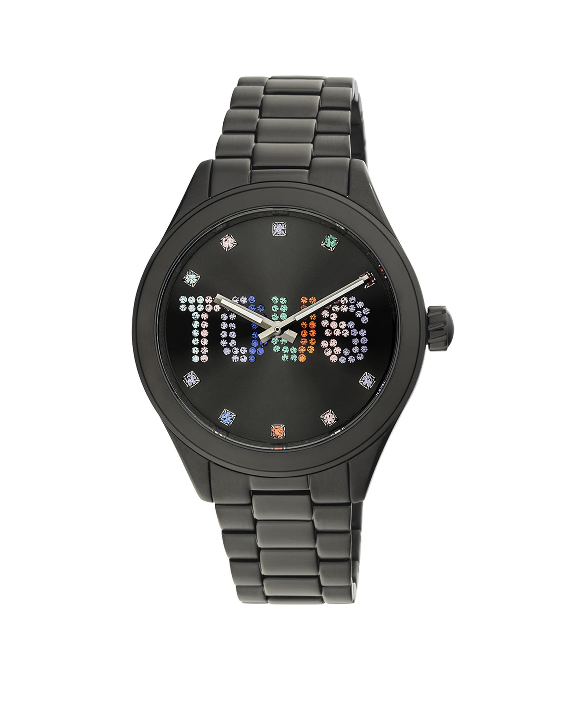 Relógio Analógico T-logo com Bracelete de Aço Ip em Preto e Cristais Preto-1