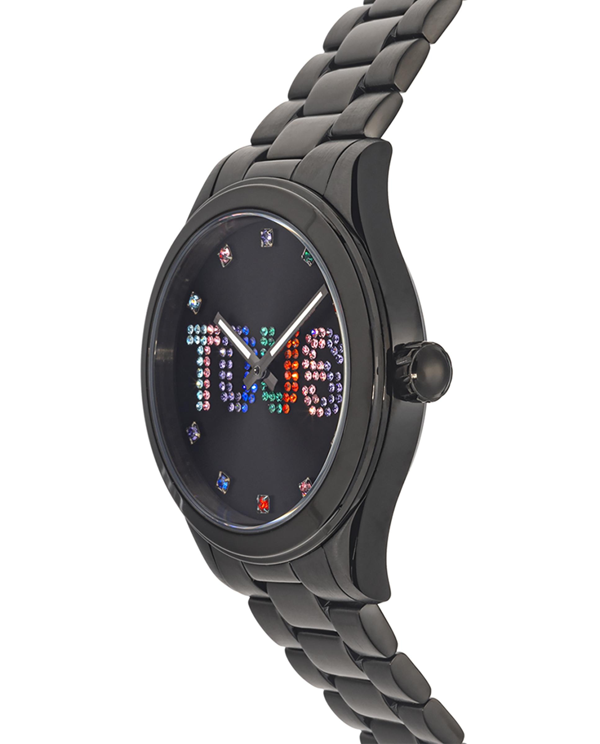 Relógio Analógico T-logo com Bracelete de Aço Ip em Preto e Cristais Preto-2