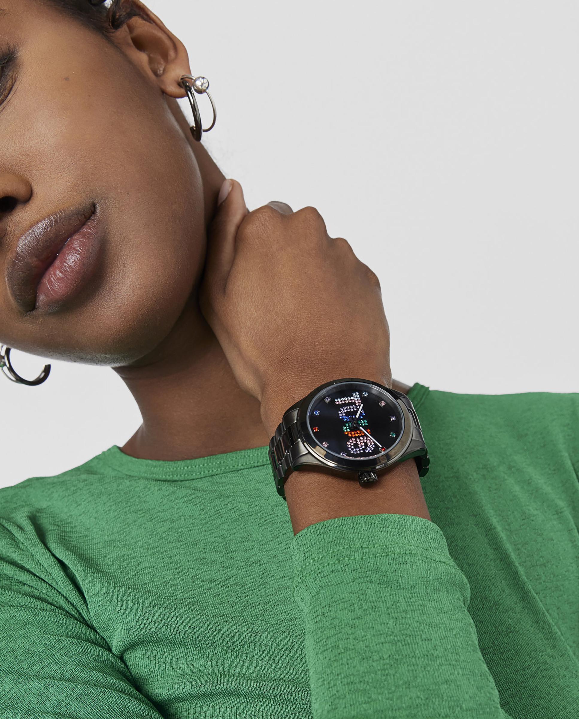 Relógio Analógico T-logo com Bracelete de Aço Ip em Preto e Cristais Preto-4