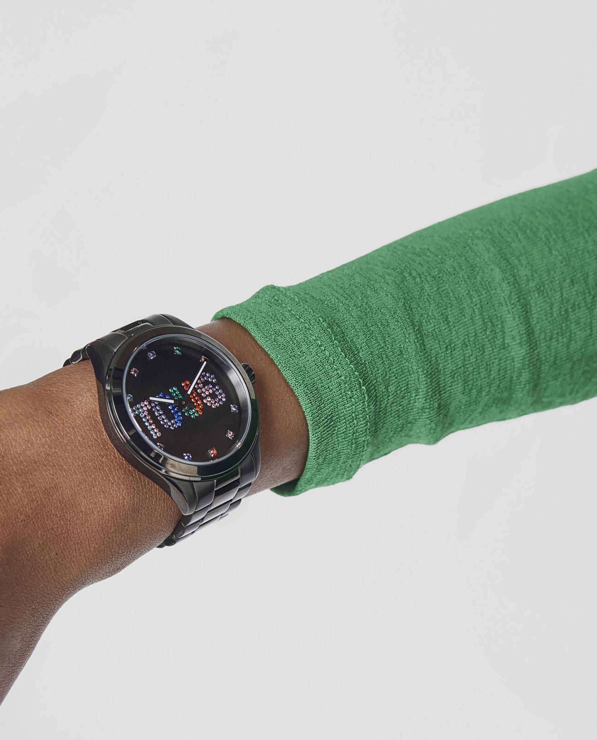 Relógio Analógico T-logo com Bracelete de Aço Ip em Preto e Cristais Preto-6