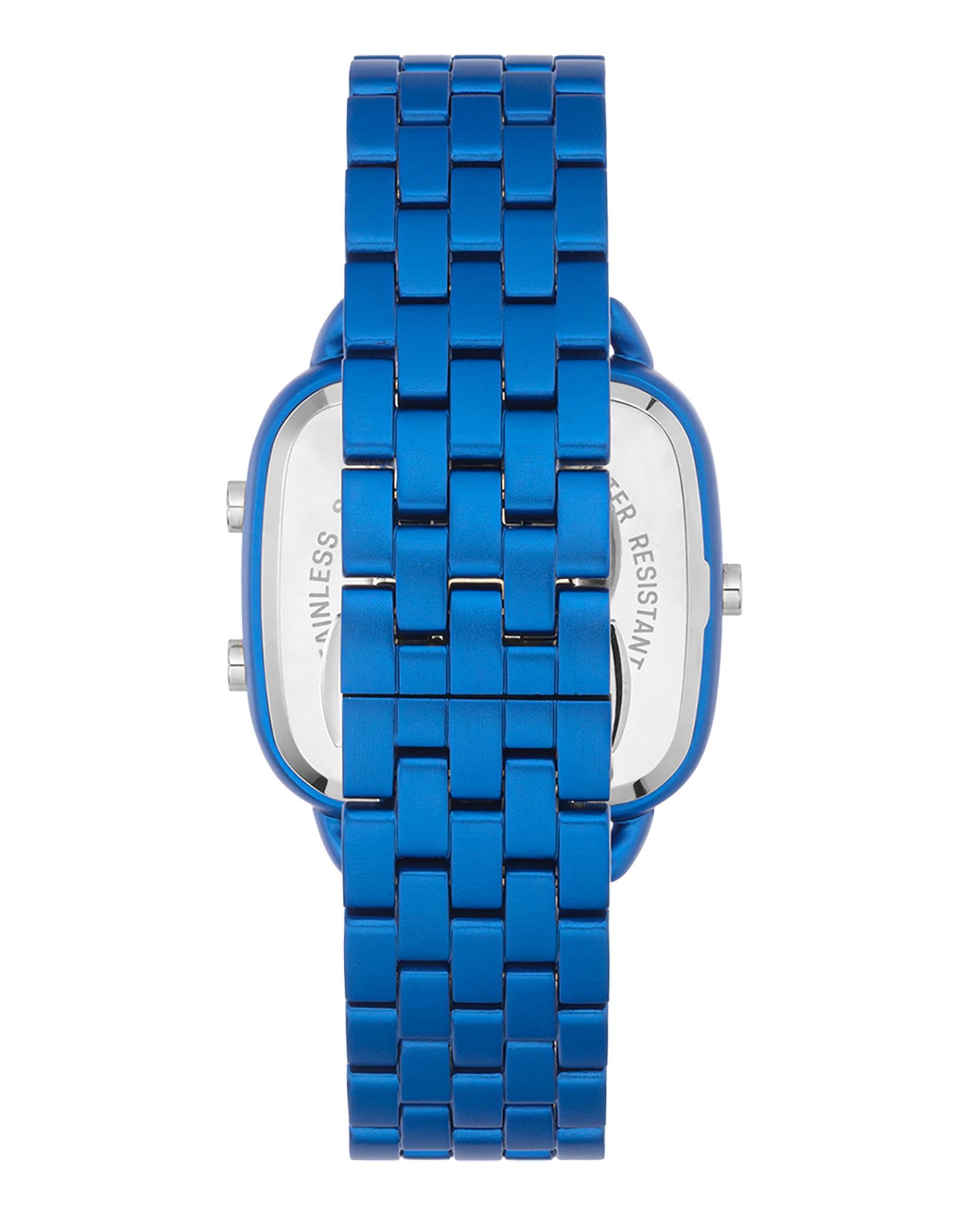 Relógio Digital D-logo com Bracelete de Aço em Azul Azul-3