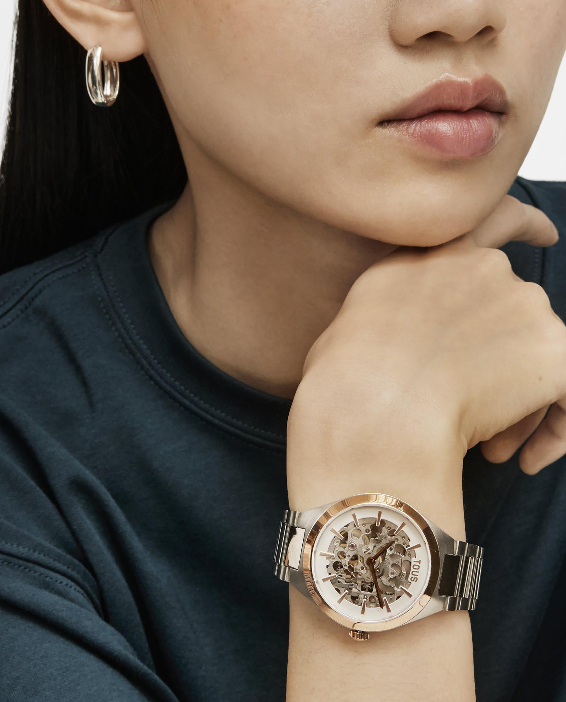 Relógio Automático Karat Round com Aço Iprg Rosa e Bracelete de Aço Prata / Rosa-4