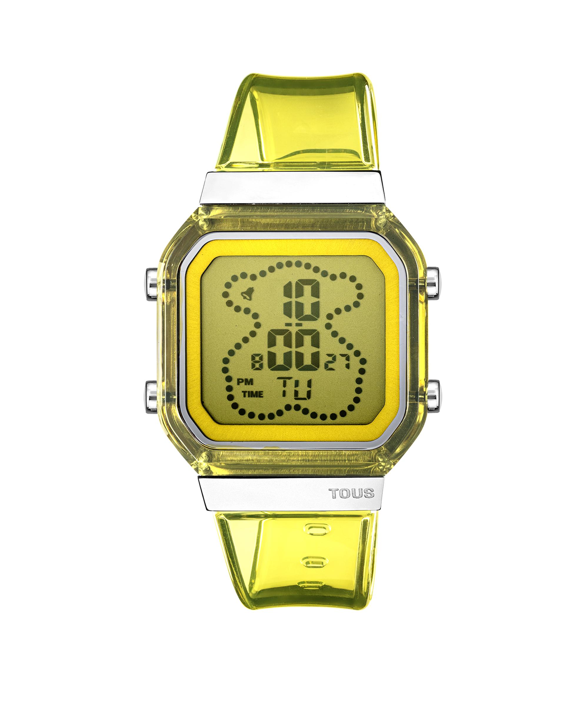 Relógio Digital D-bear Fresh de Policarbonato Amarelo e Aço Amarelo-flúor-1