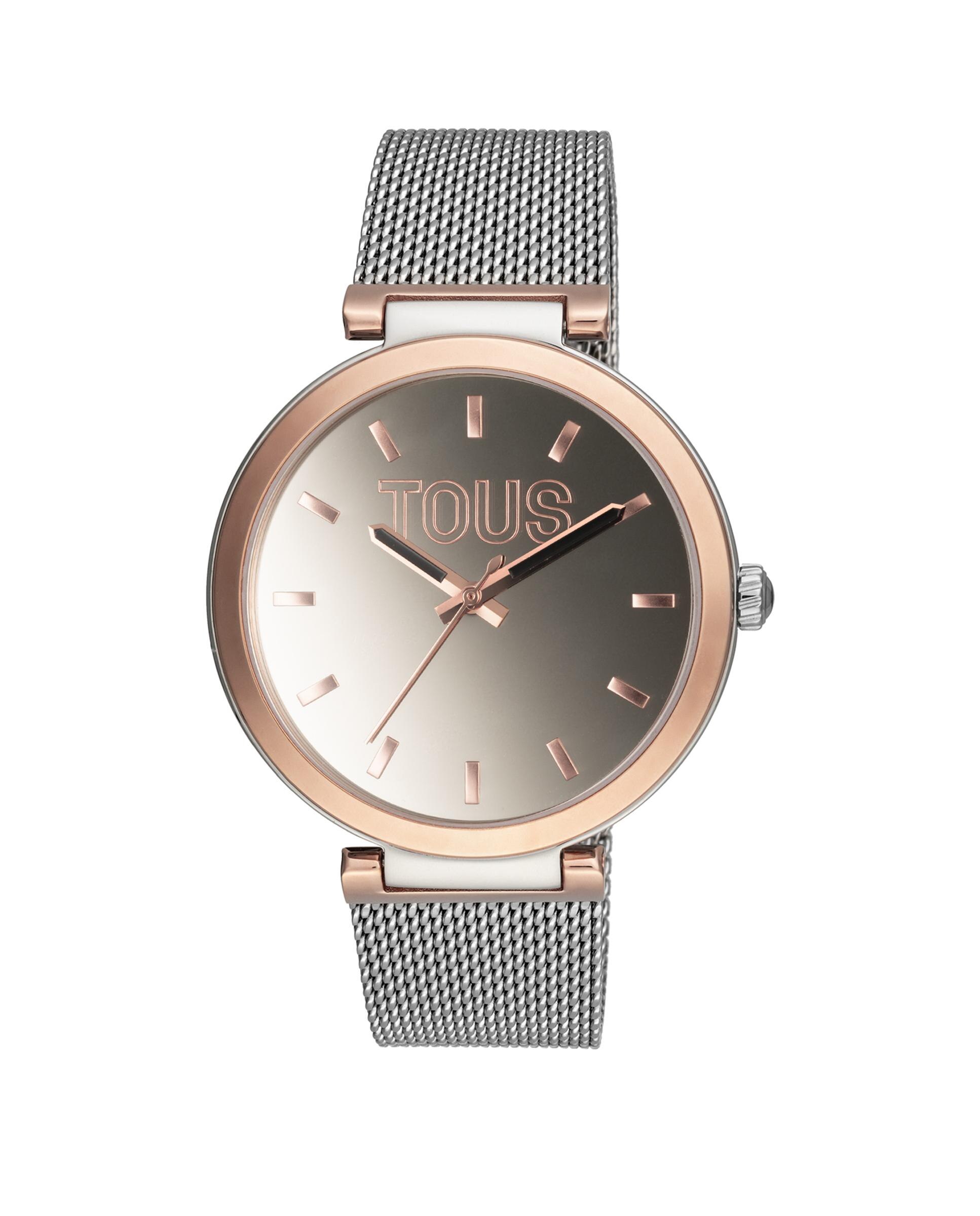 Relógio Analógico S-mesh Mirror com Bracelete de Aço Prata / Rosa-2