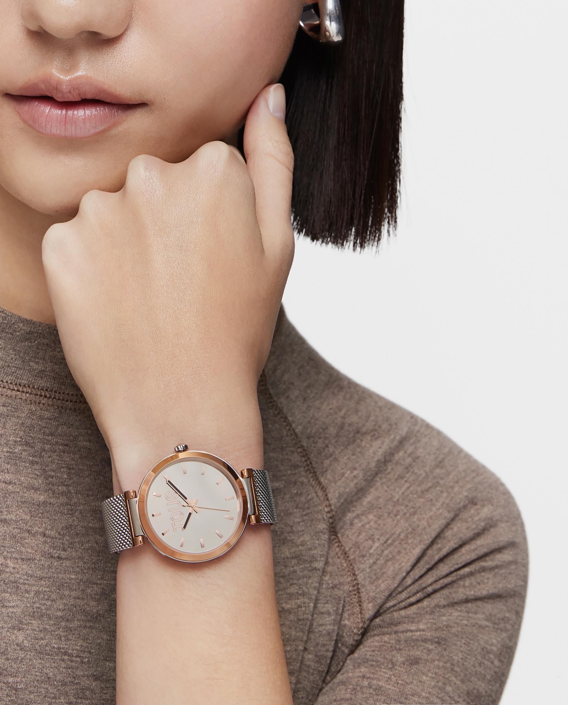 Relógio Analógico S-mesh Mirror com Bracelete de Aço Prata / Rosa-4