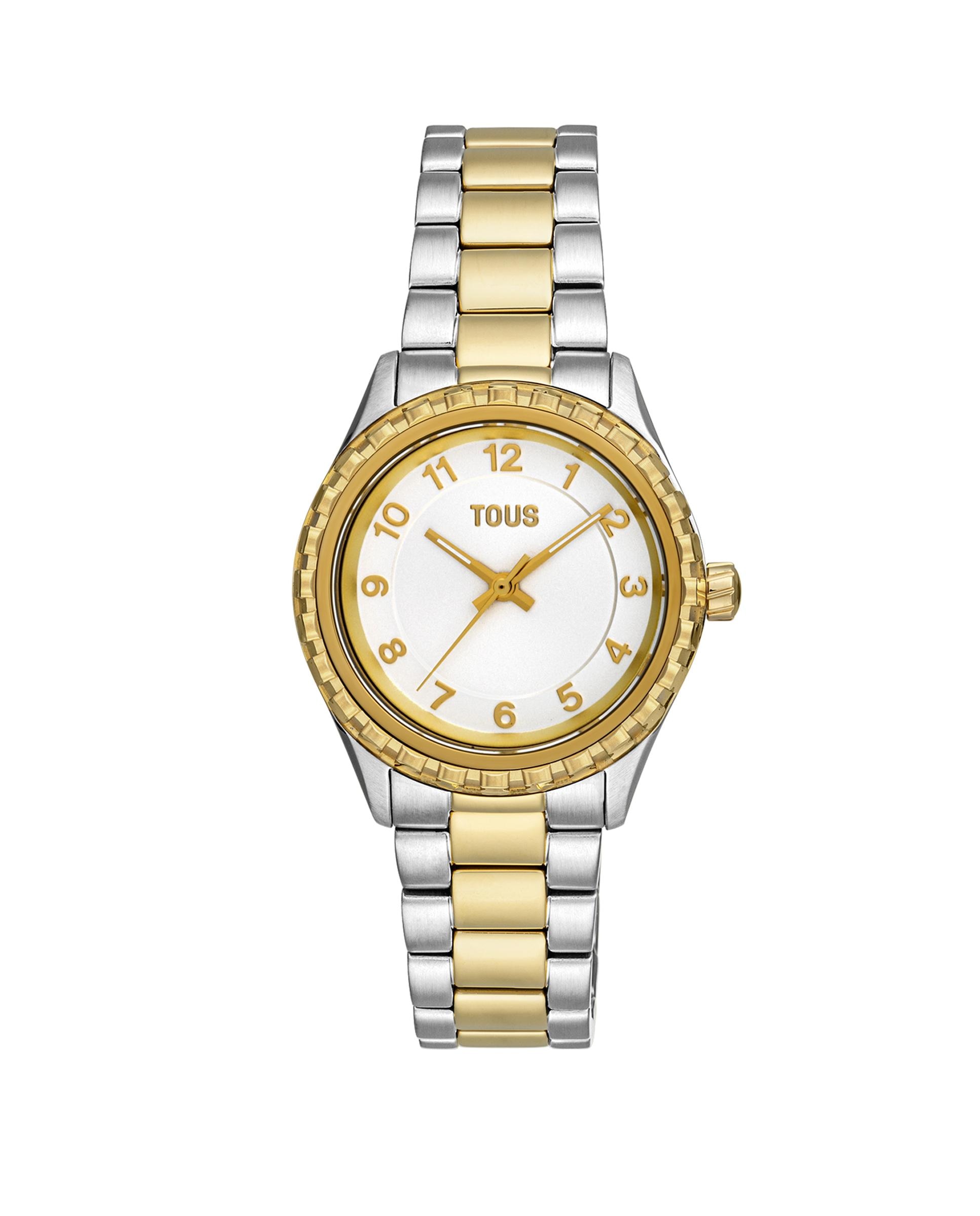 Relógio Analógico T-bear Kdt com Bracelete de Aço Bicolor em Dourado Multicolor-1