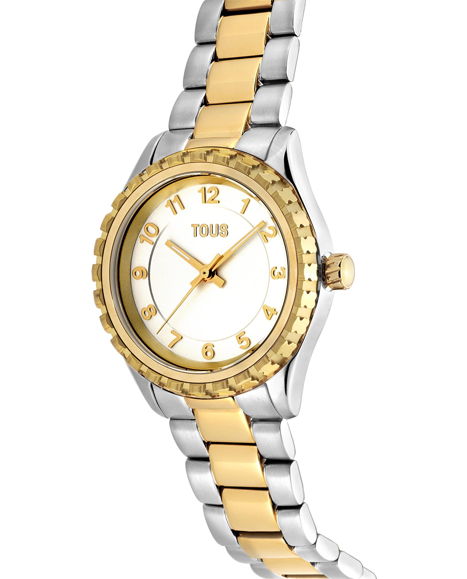 Relógio Analógico T-bear Kdt com Bracelete de Aço Bicolor em Dourado Multicolor-2