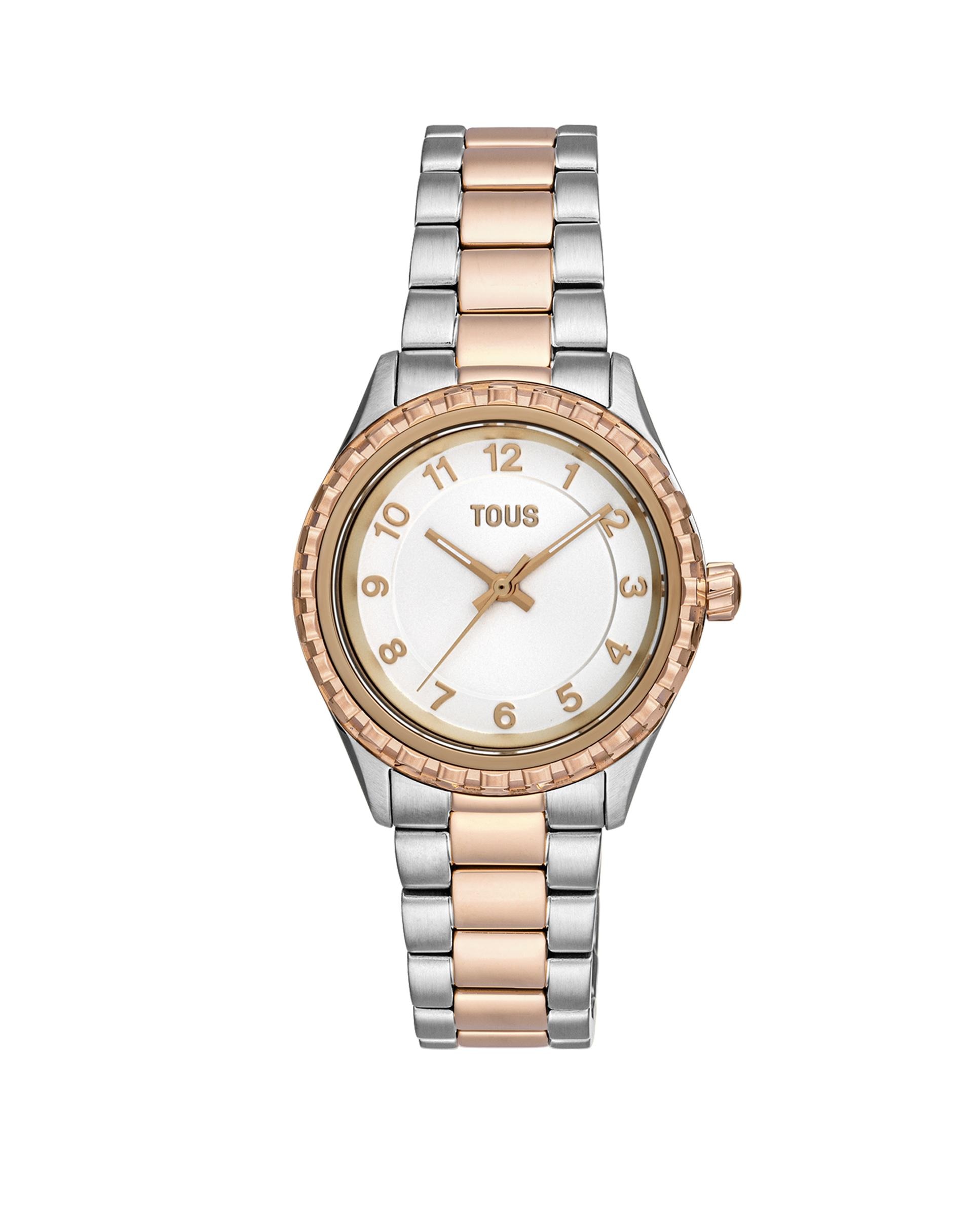Relógio Analógico T-bear Kdt com Bracelete de Aço Bicolor em Rosado Multicolor-1