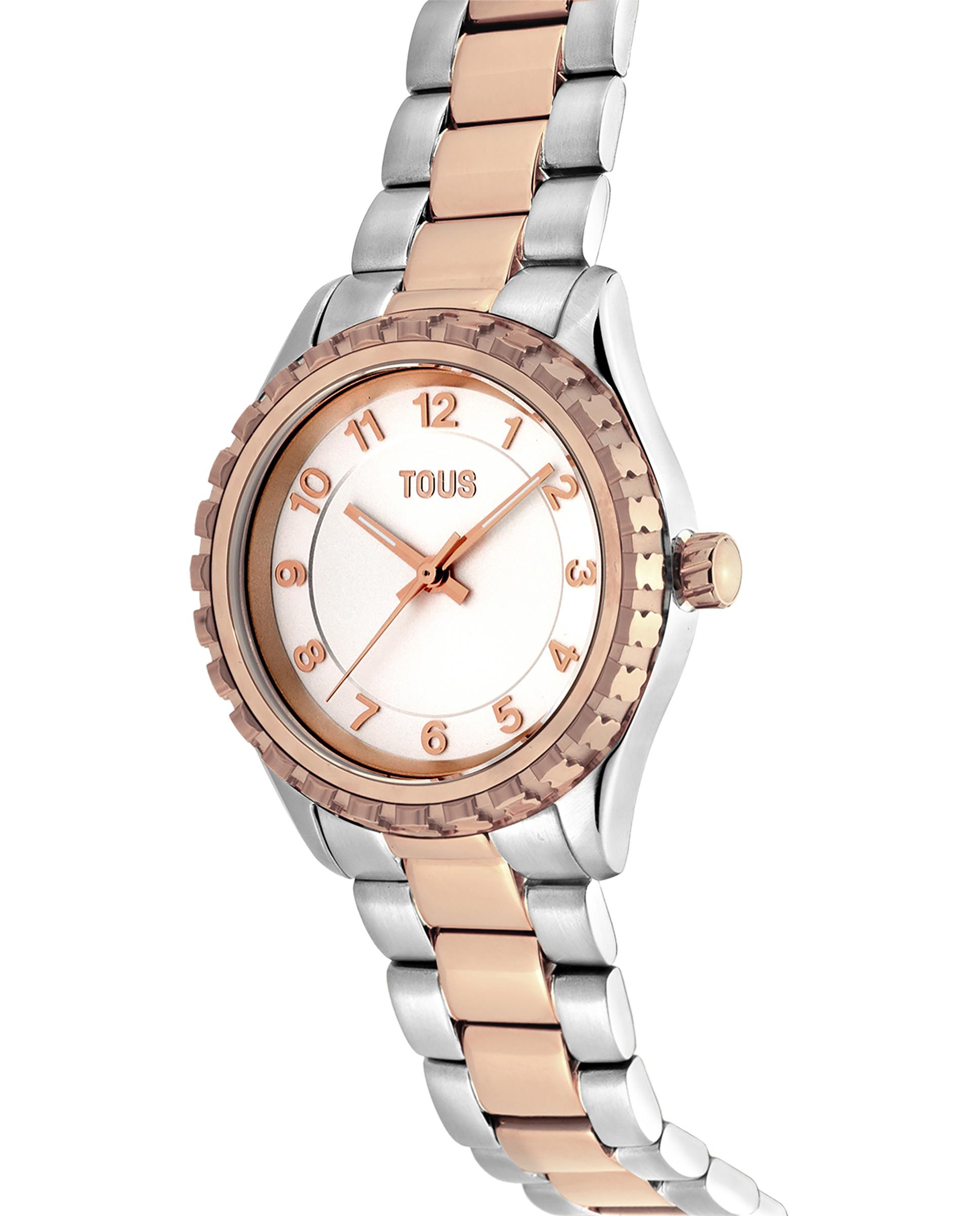 Relógio Analógico T-bear Kdt com Bracelete de Aço Bicolor em Rosado Multicolor-2