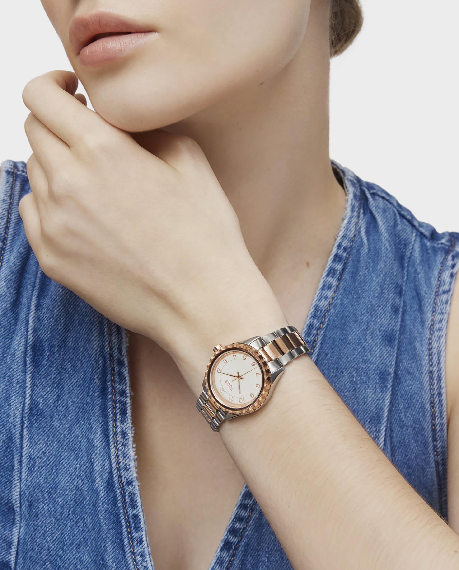 Relógio Analógico T-bear Kdt com Bracelete de Aço Bicolor em Rosado Multicolor-5