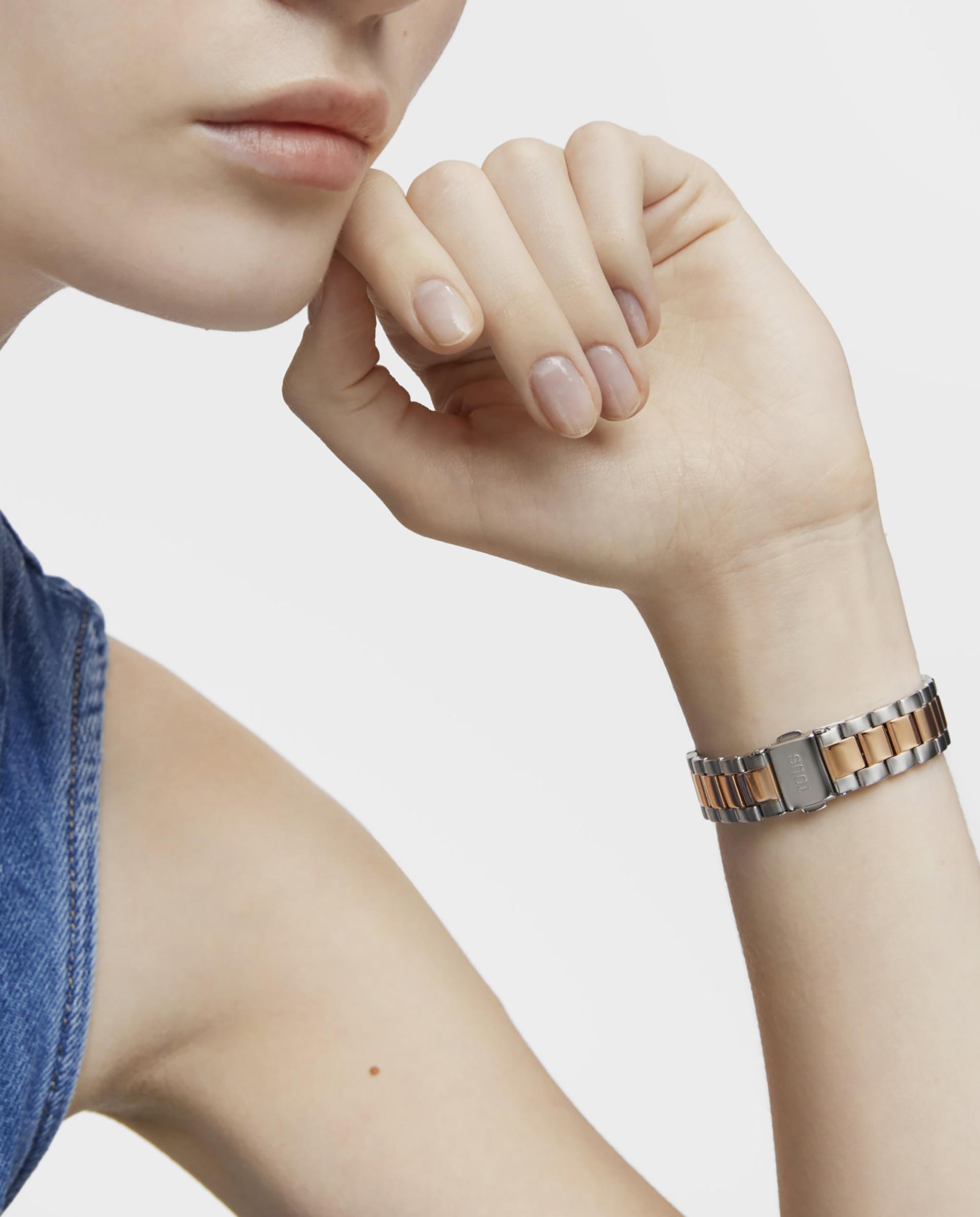 Relógio Analógico T-bear Kdt com Bracelete de Aço Bicolor em Rosado Multicolor-6