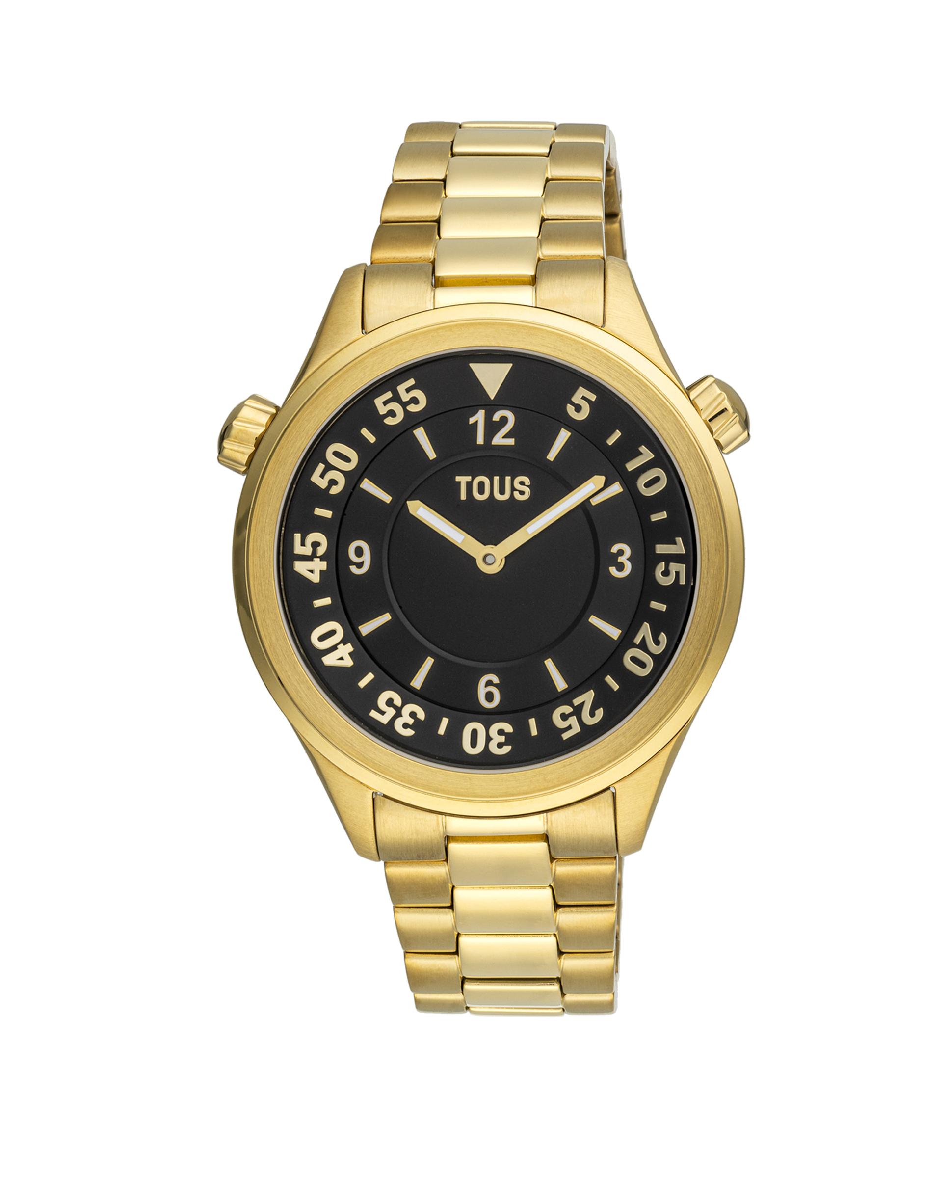 Relógio Analógico Now com Bracelete de Aço Ipg Dourado e Mostrador Preto Ouro-1