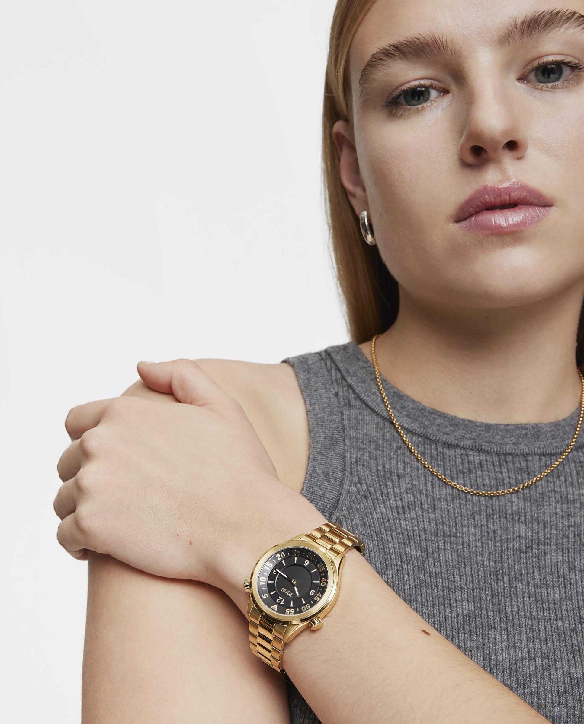 Relógio Analógico Now com Bracelete de Aço Ipg Dourado e Mostrador Preto Ouro-4