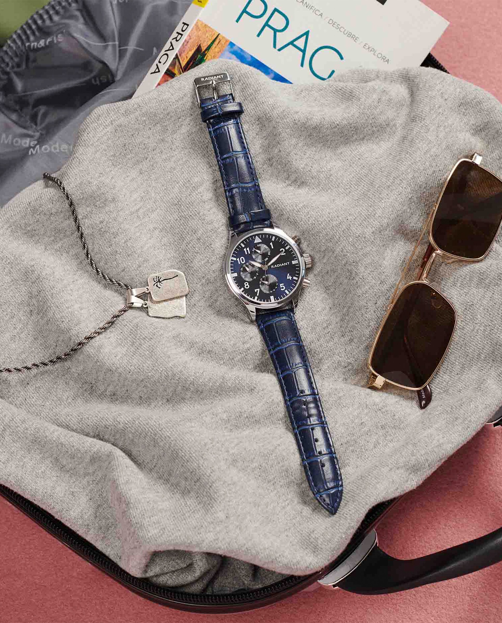 Relógio Caiman Ra612705 de Pele Sintética e Bracelete Azul Azul-3