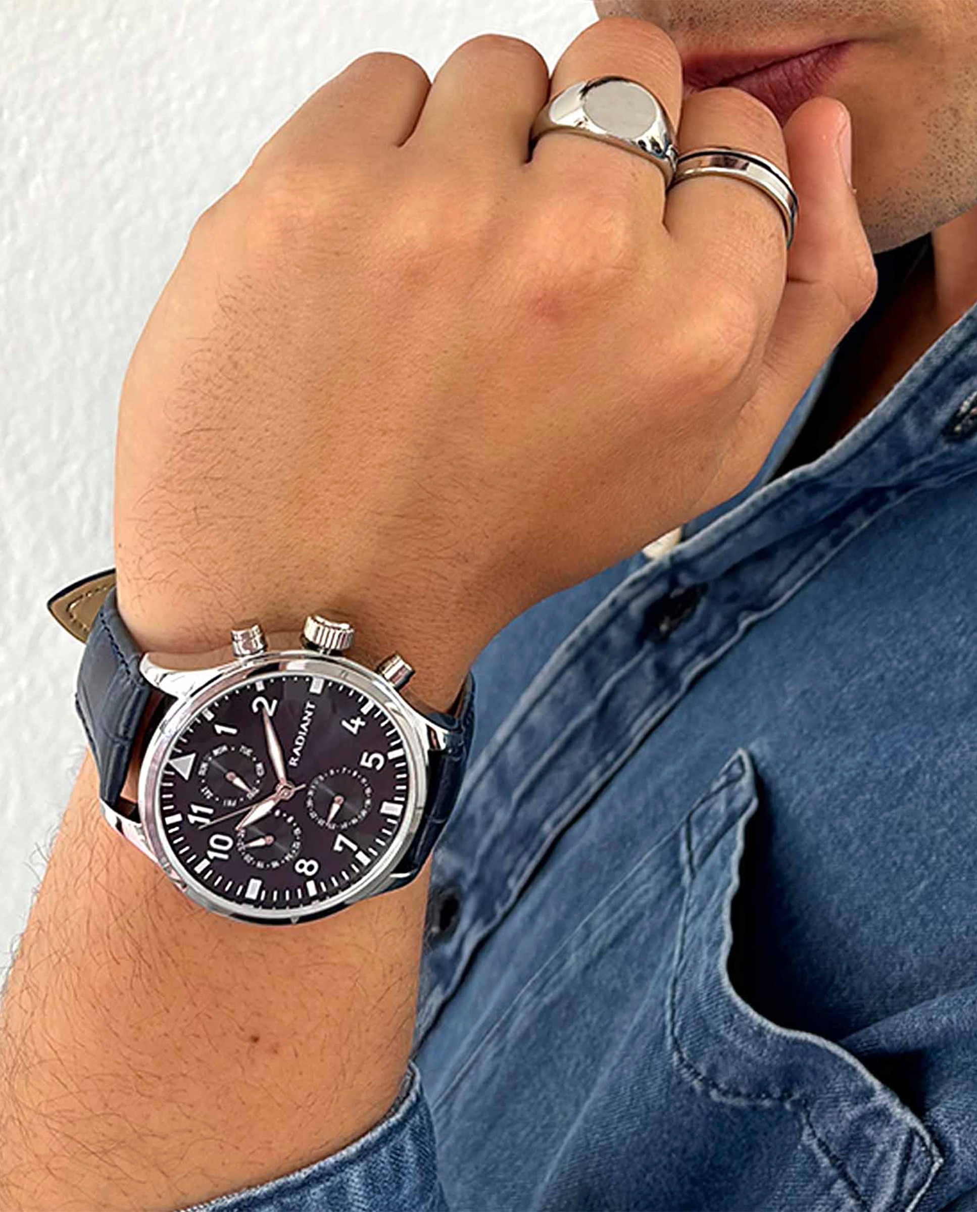 Relógio Caiman Ra612705 de Pele Sintética e Bracelete Azul Azul-5