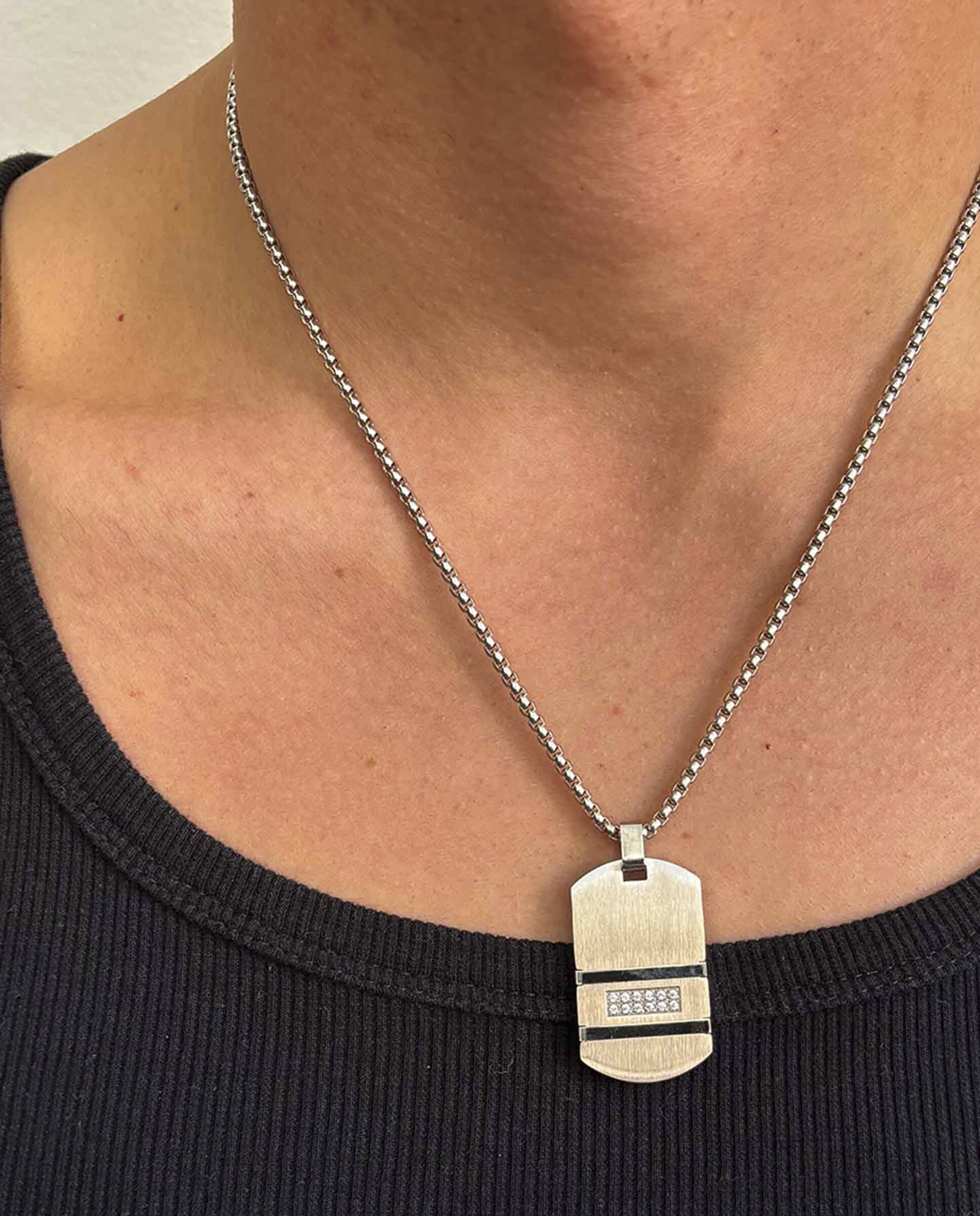 Colar D Martinez de Aço Prateado Prata-3