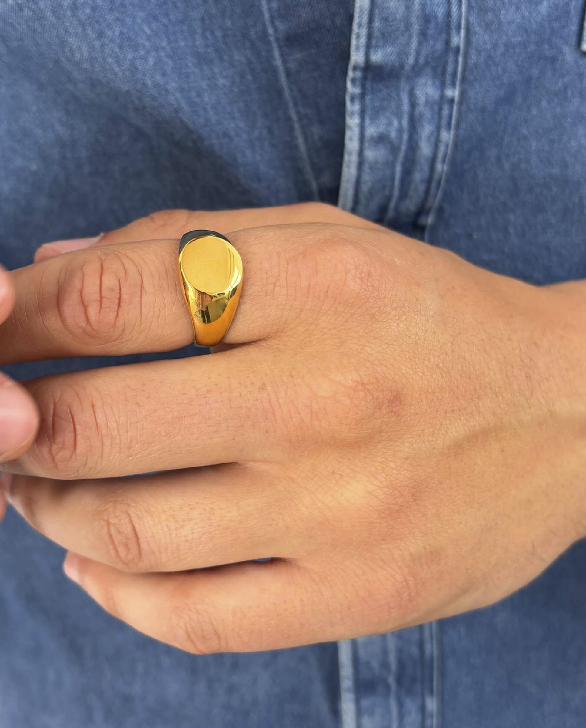 Anel Jc Ruiz de Aço em Dourado Ouro-3