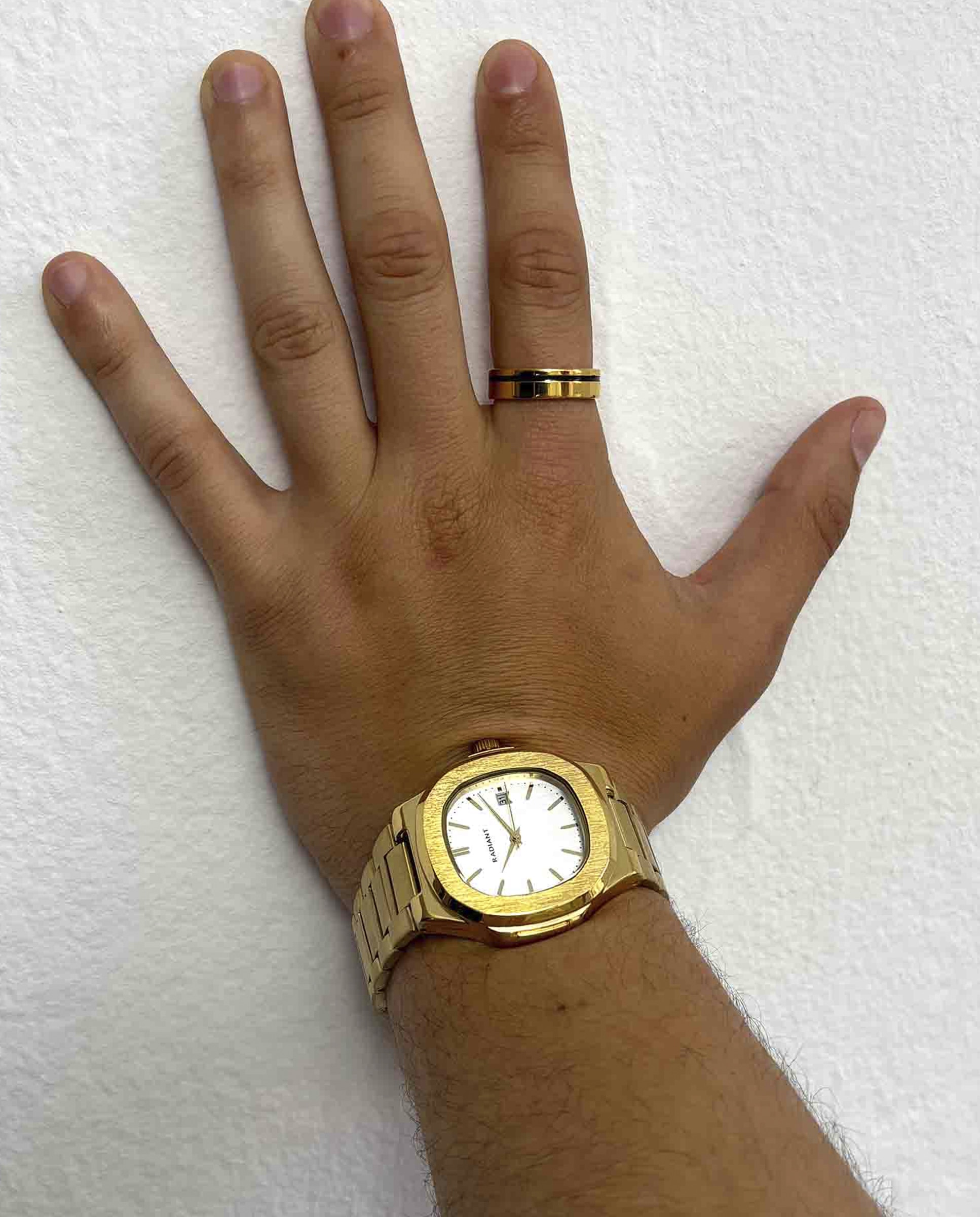 Anel Nogueiras de Aço Dourado Preto-5