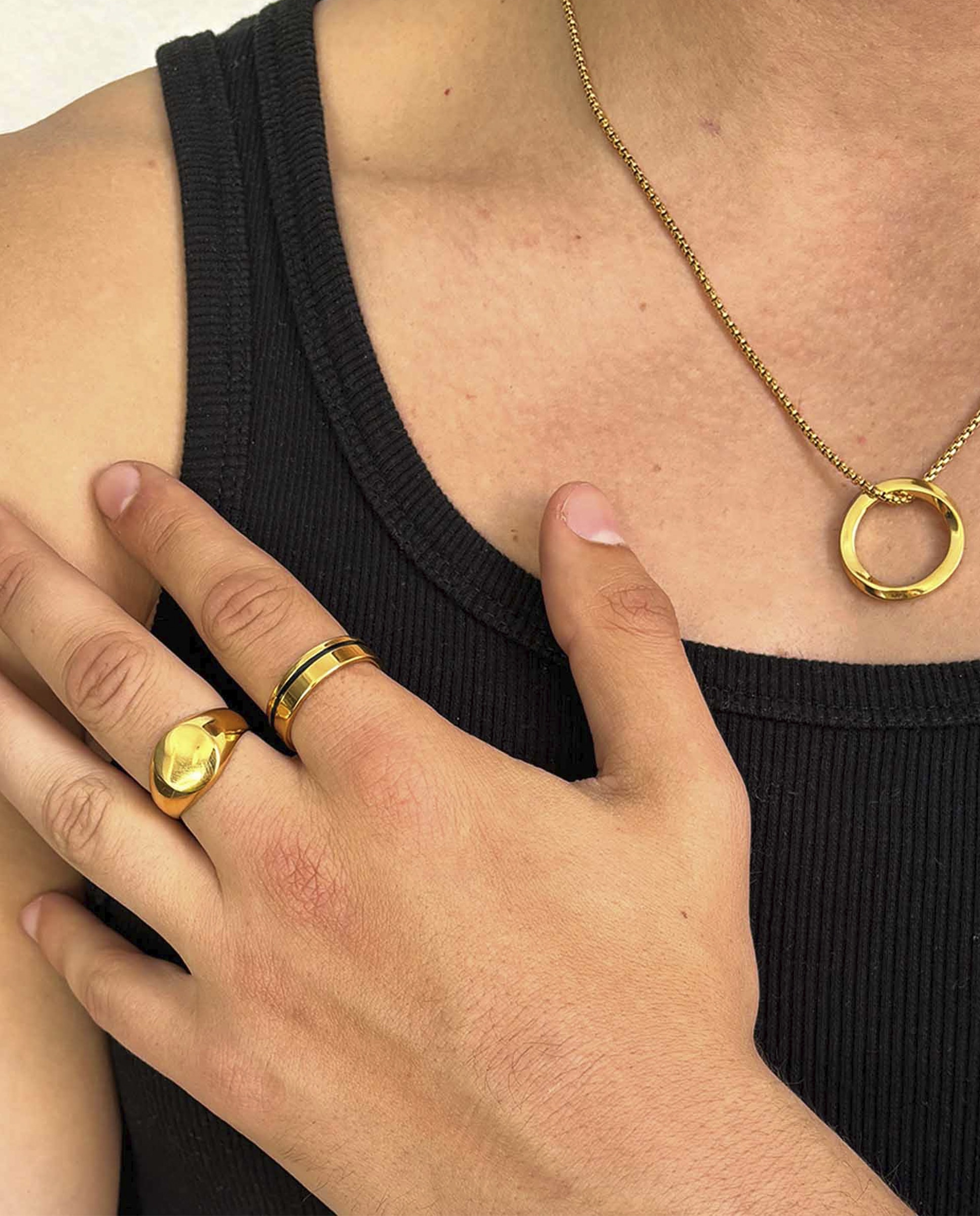 Anel Nogueiras de Aço Dourado Preto-6