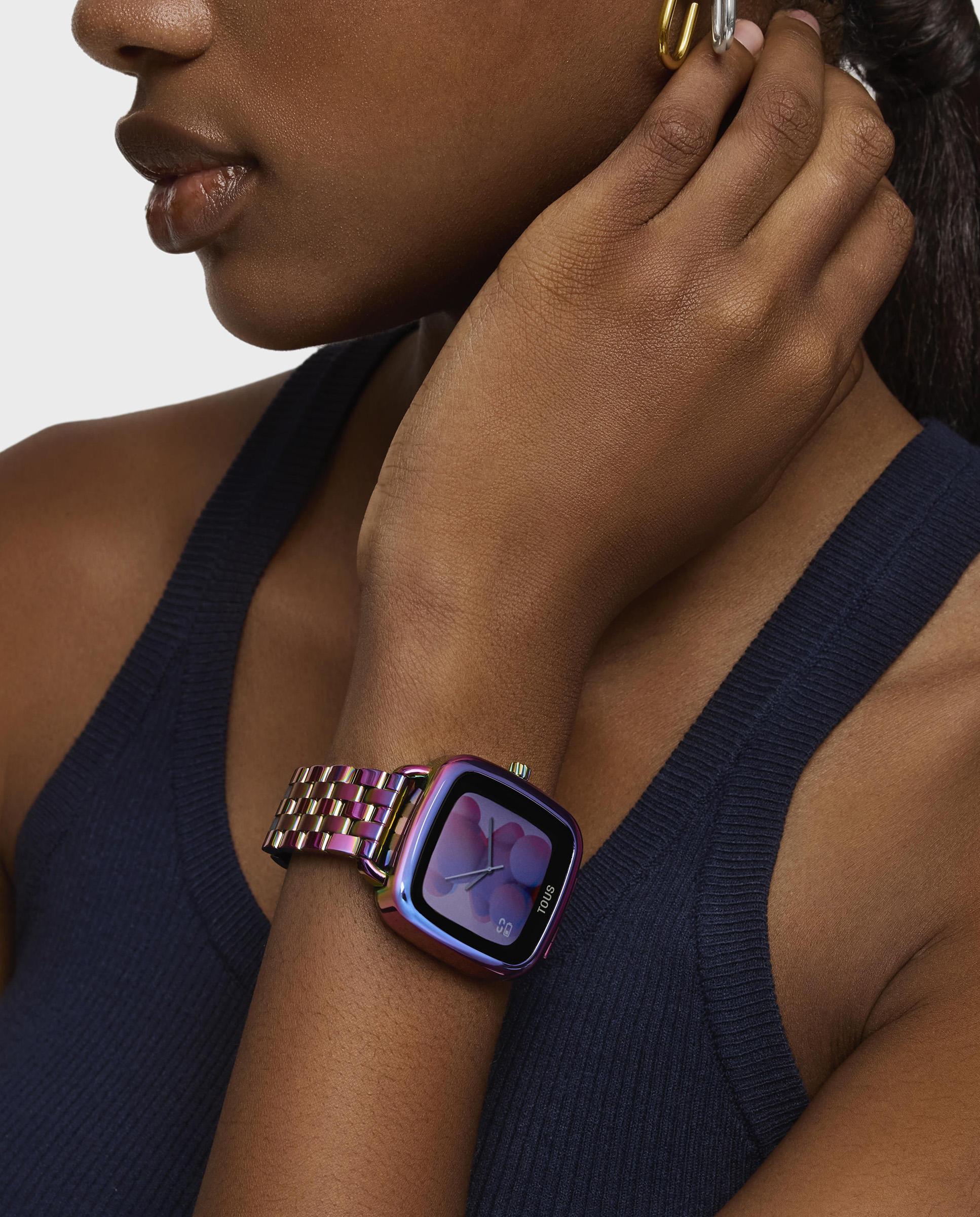 Smartwatch D-Connect com Pulseira IP de Aço Iridescente Multicolor-4