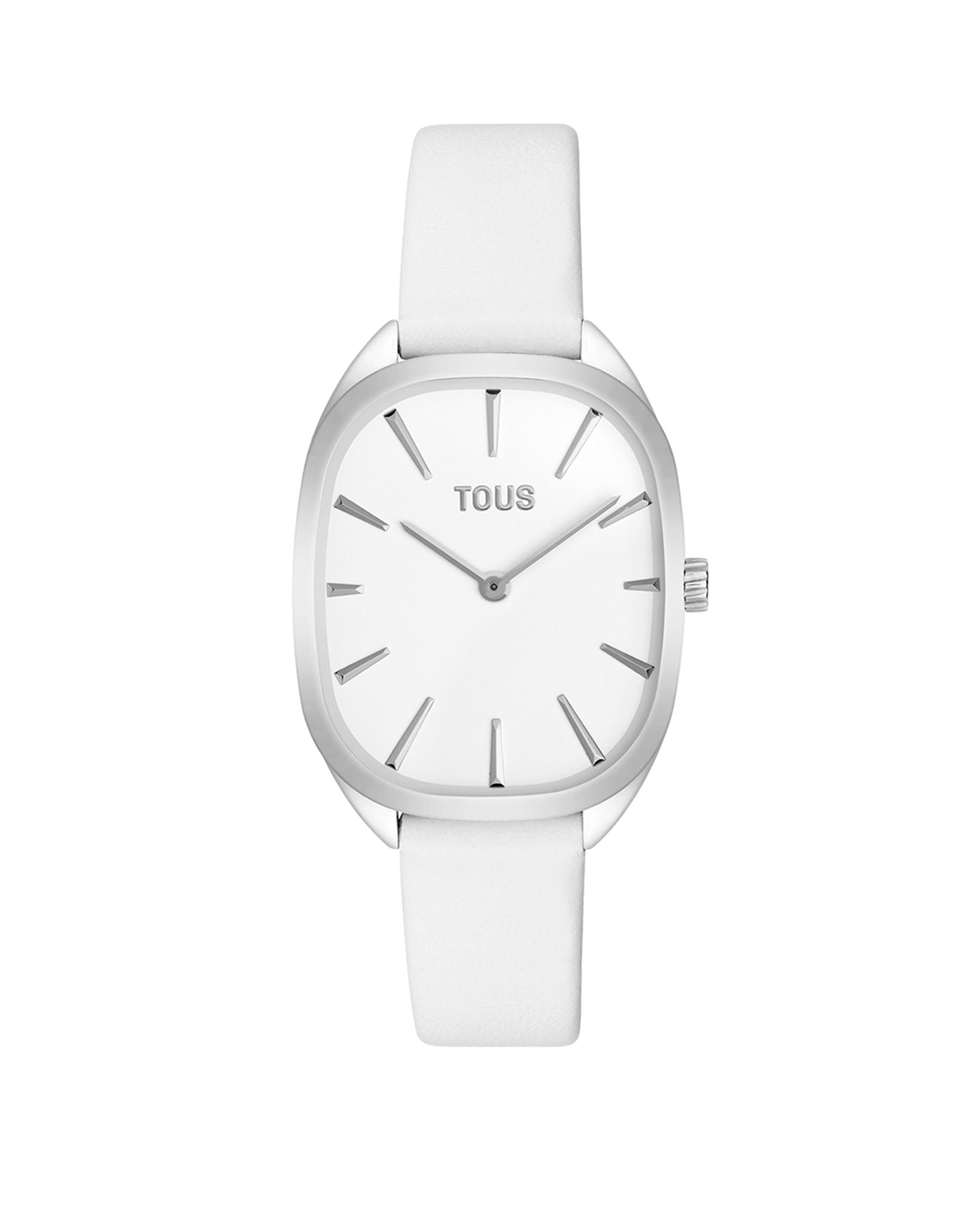 Relógio Analógico Heritage de Aço com Bracelete de Pele Branca Branco-1
