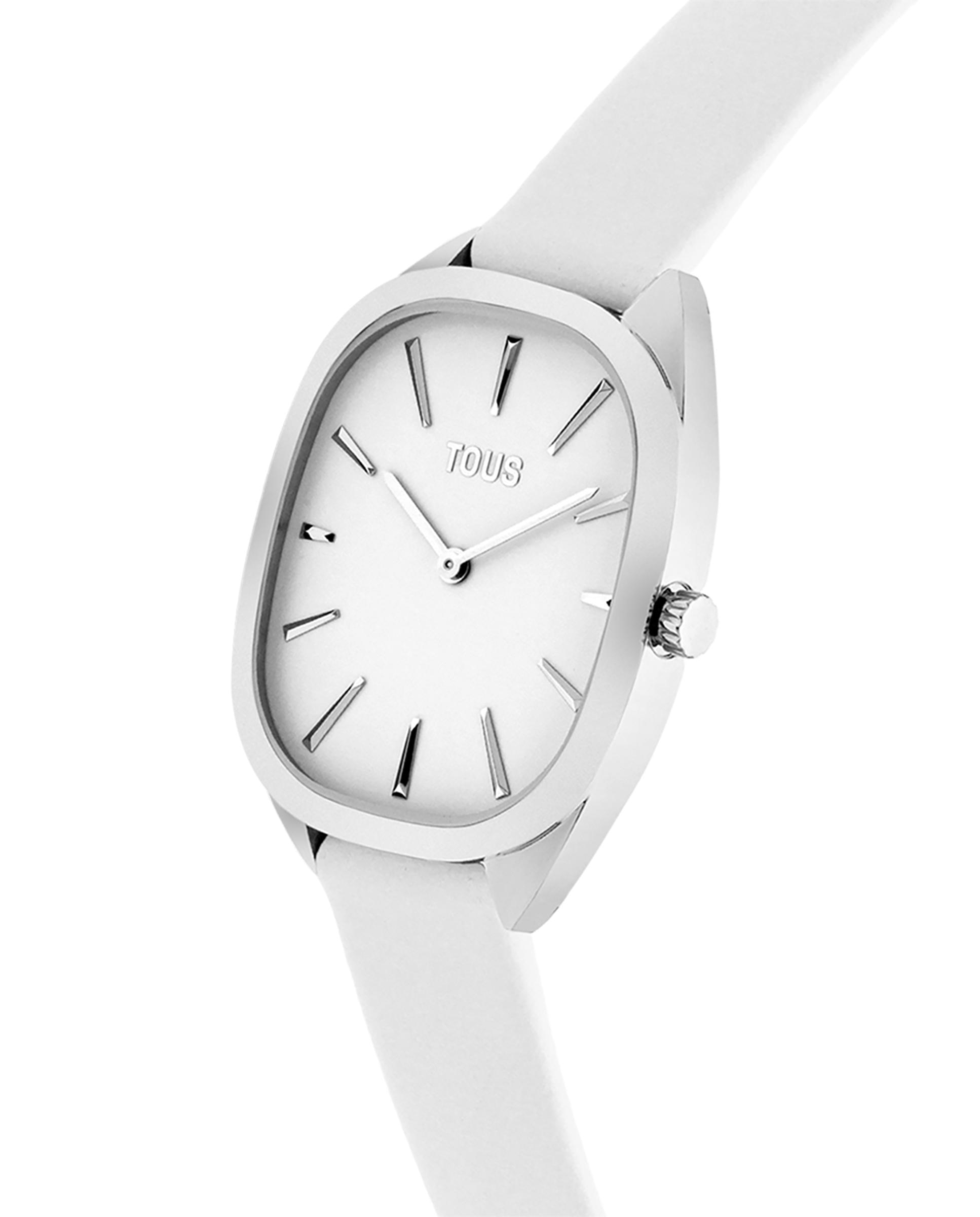 Relógio Analógico Heritage de Aço com Bracelete de Pele Branca Branco-2