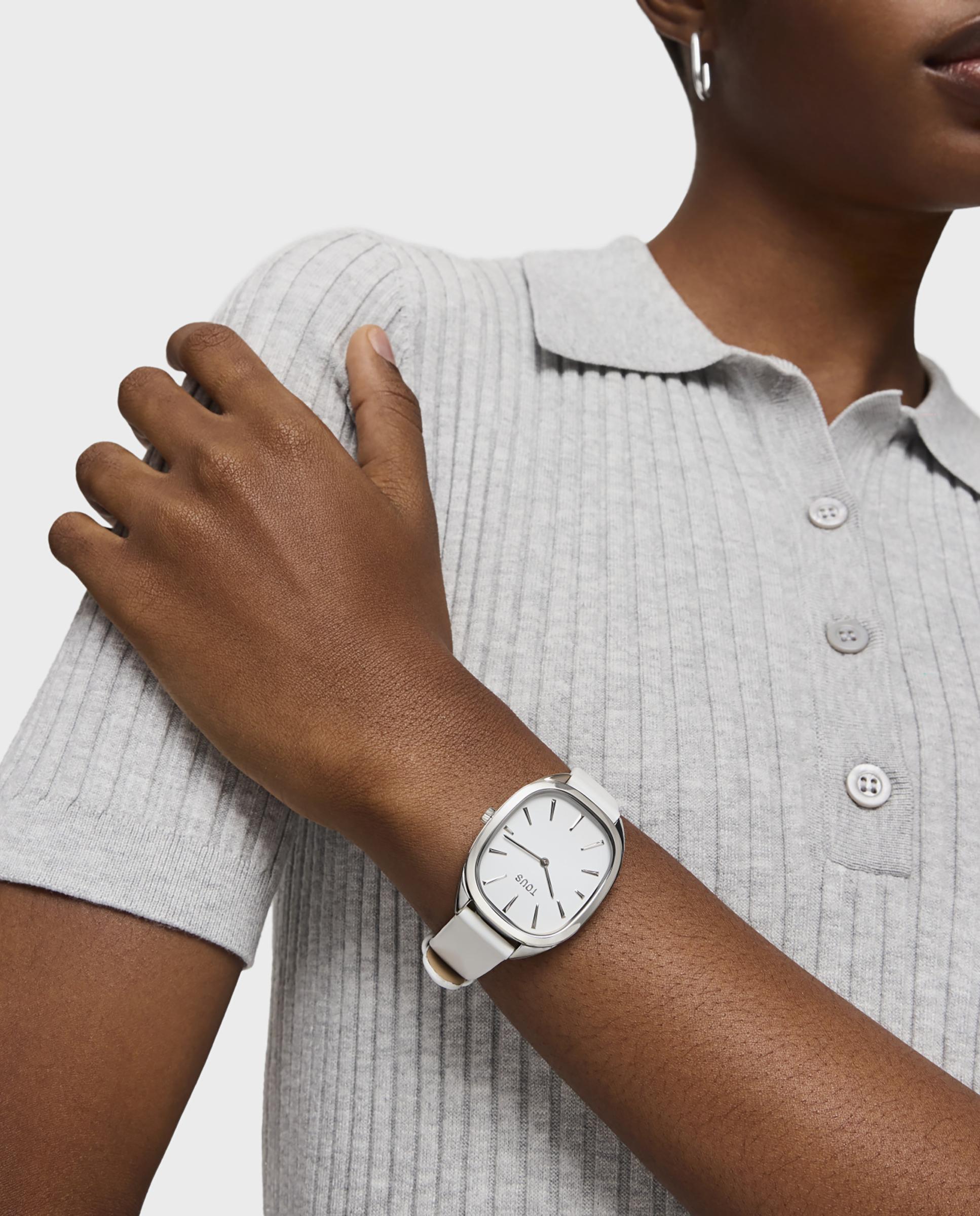 Relógio Analógico Heritage de Aço com Bracelete de Pele Branca Branco-4