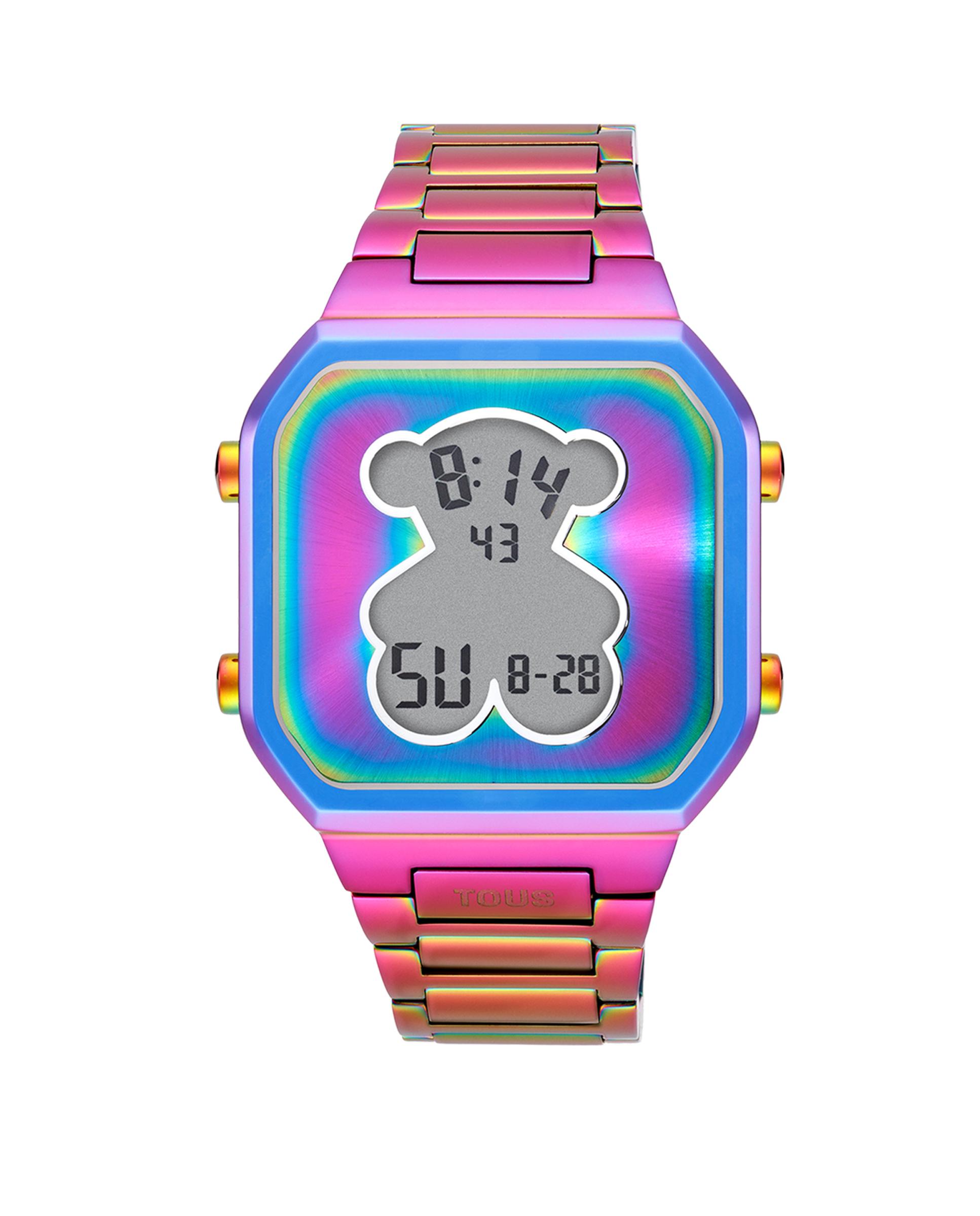 Relógio Digital D-bear com Bracelete de Aço Ip Iridescente Rosa-1
