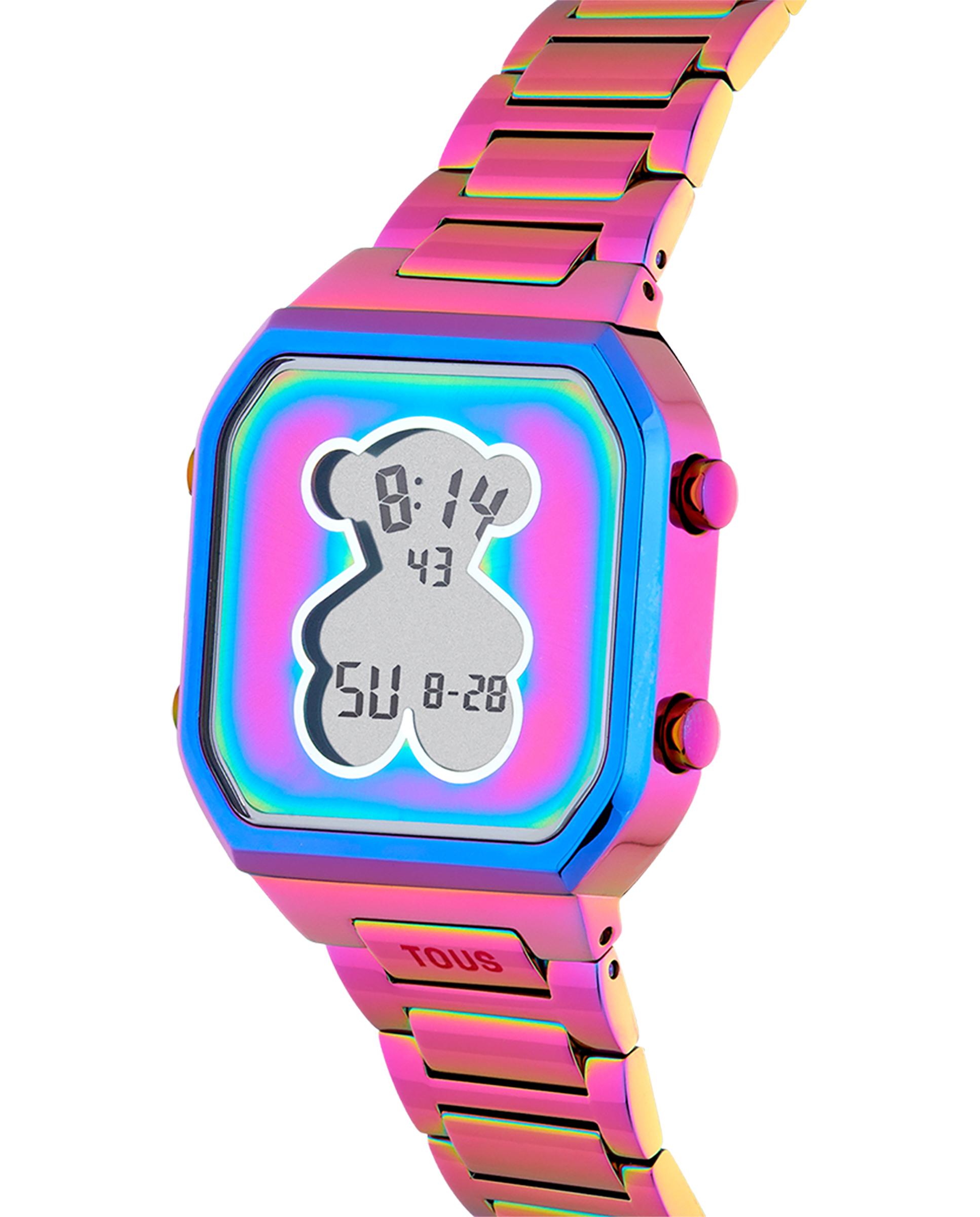 Relógio Digital D-bear com Bracelete de Aço Ip Iridescente Rosa-2