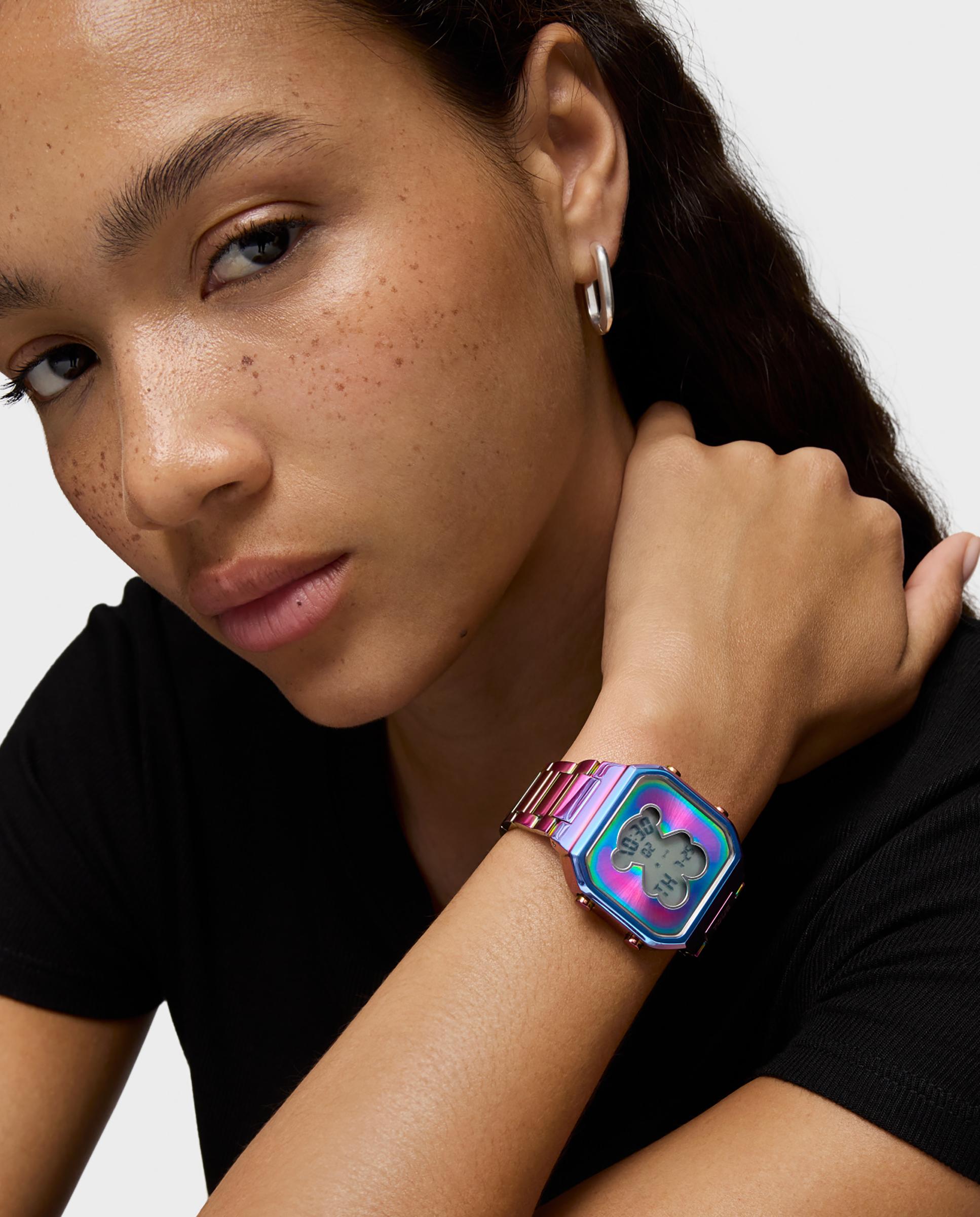 Relógio Digital D-bear com Bracelete de Aço Ip Iridescente Rosa-4