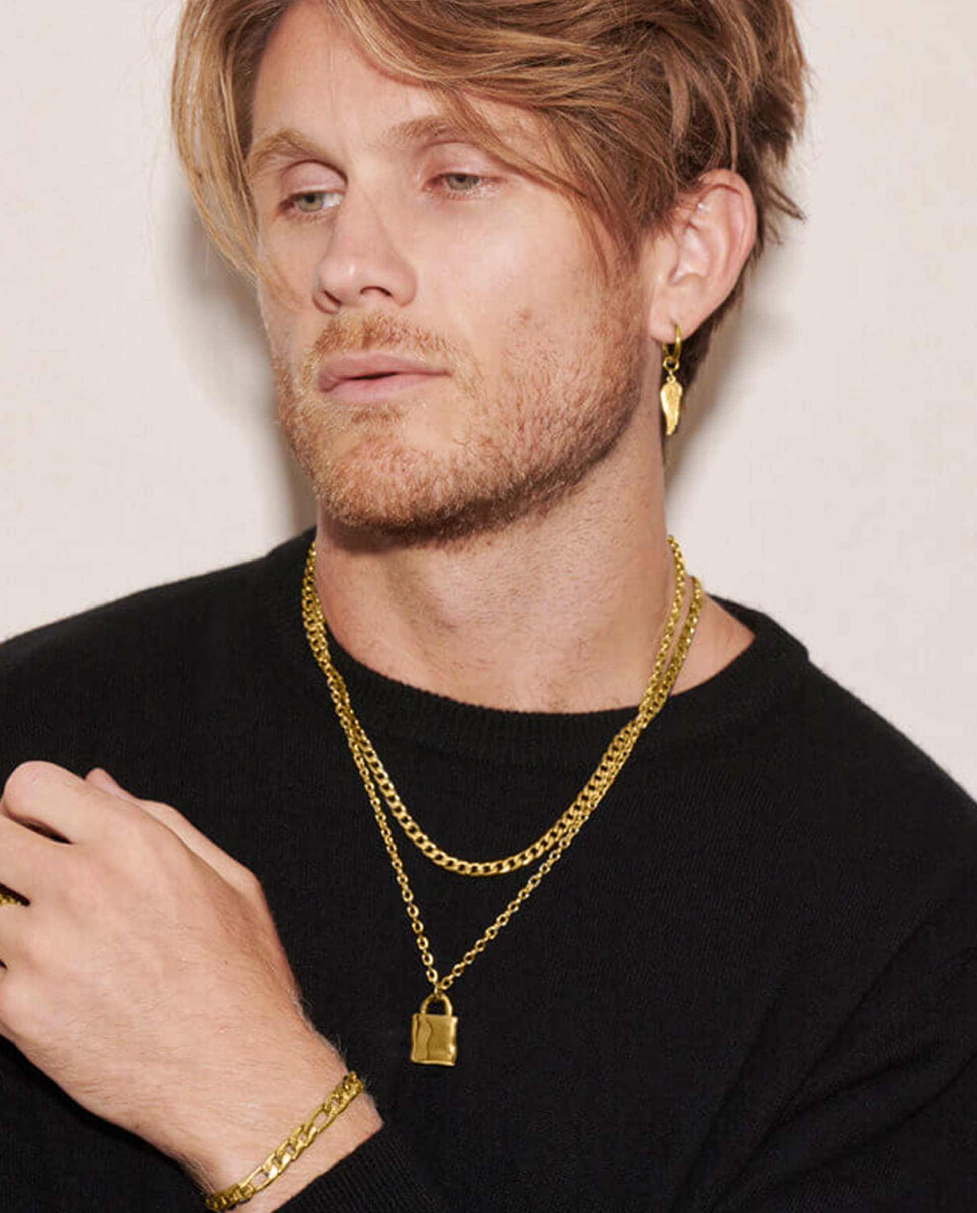 Colar Padlock de Aço Dourado Ouro-3