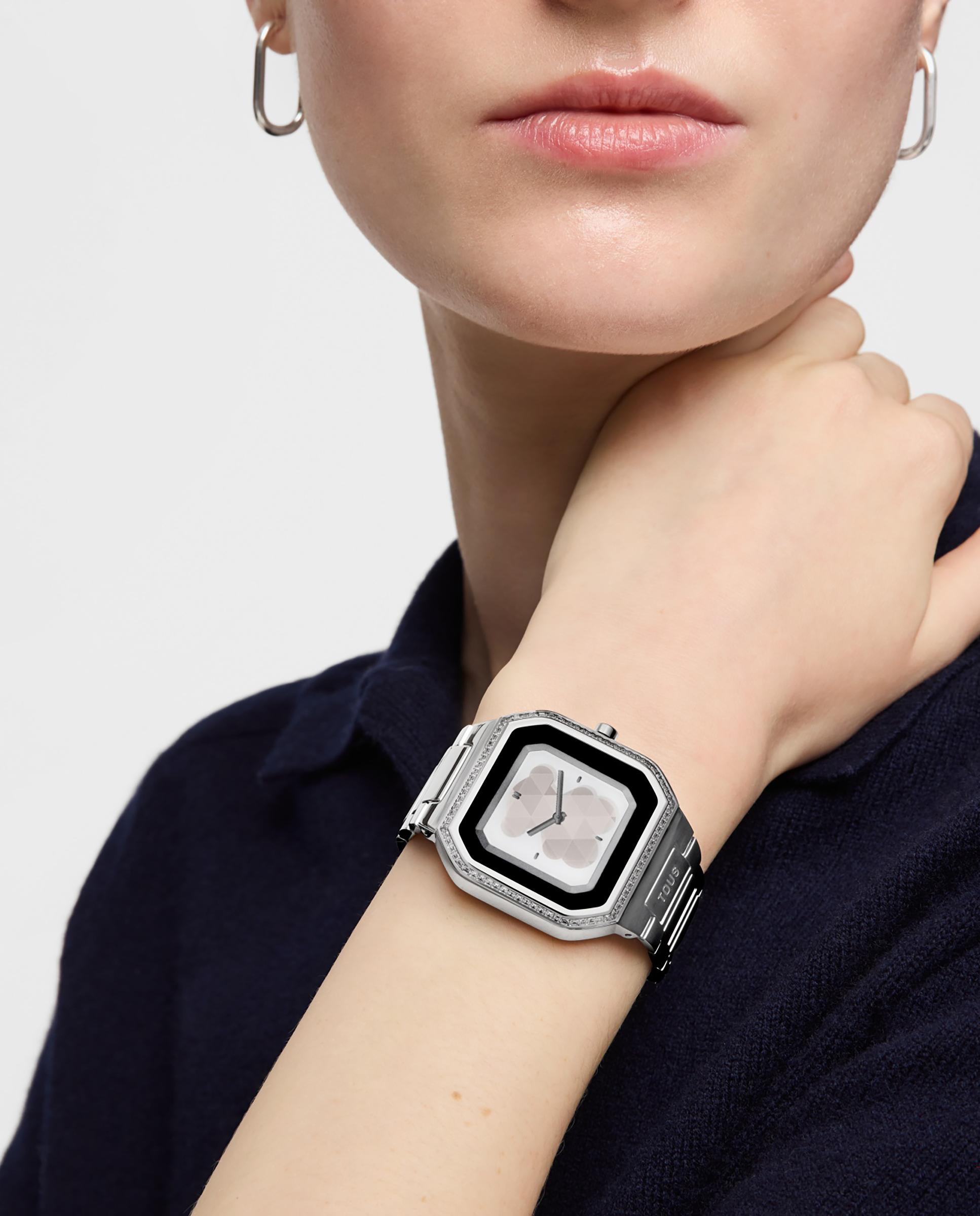 Smartwatch B-connect com Bracelete de Aço com Zircónias Prata-2