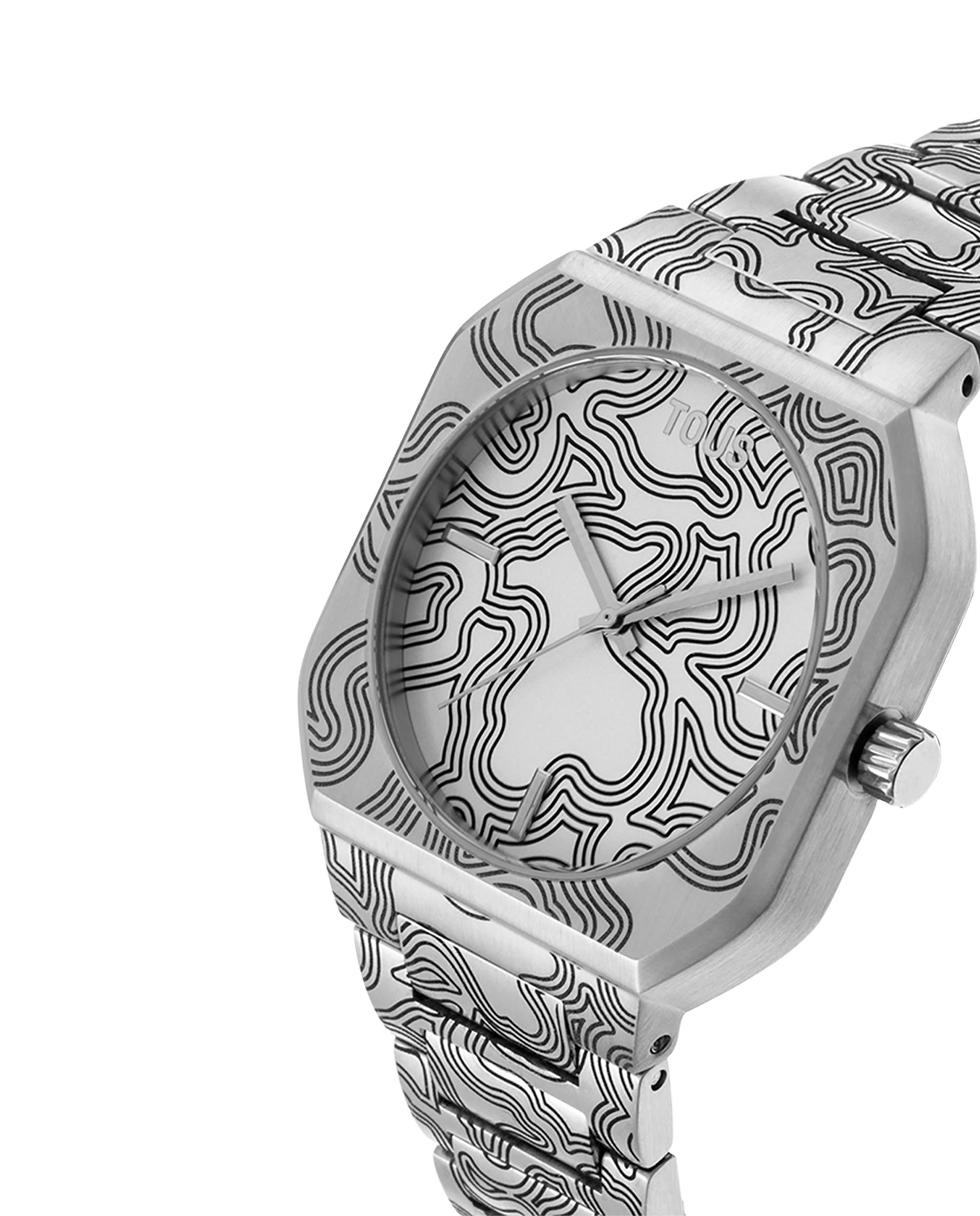 Relógio Analógico Lit com Bracelete Gravada de Aço Prata-2