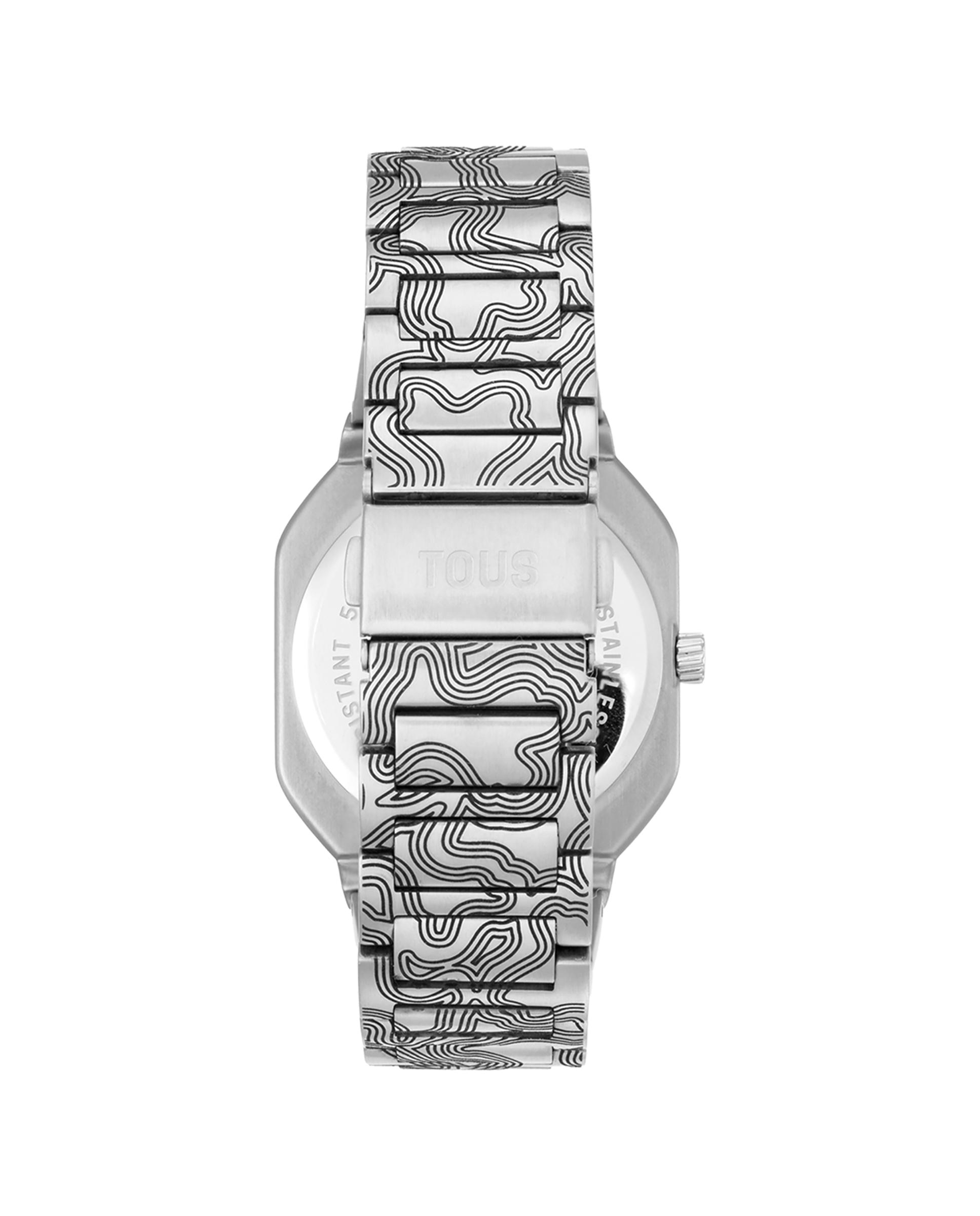 Relógio Analógico Lit com Bracelete Gravada de Aço Prata-3
