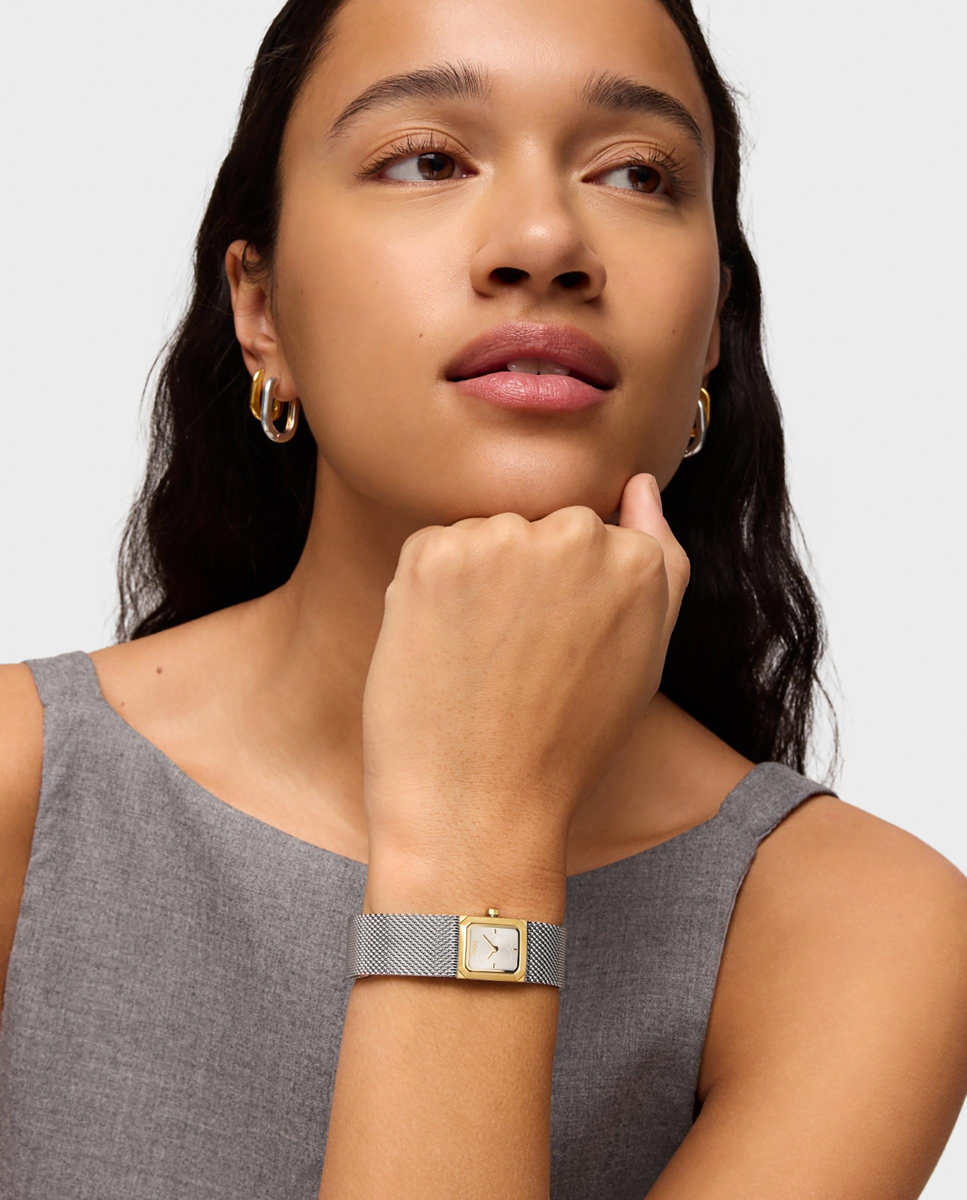 Relógio Analógico Mini Mesh com Bracelete de Malha Milanesa de Aço e Aço Dourado Ouro / Prata-5