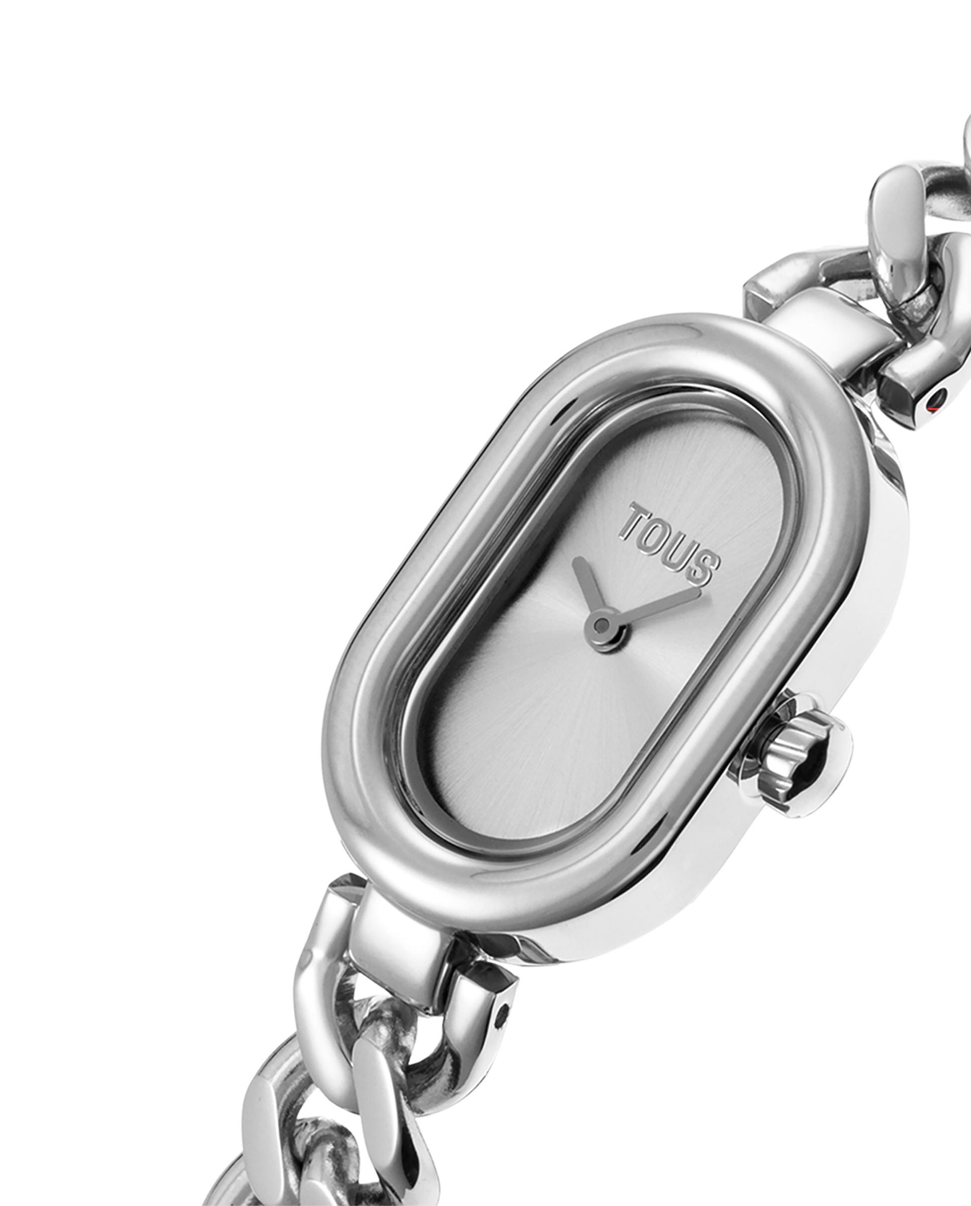 Relógio Analógico Oval Time Joia com Bracelete Corrente de Aço Prata mate-2