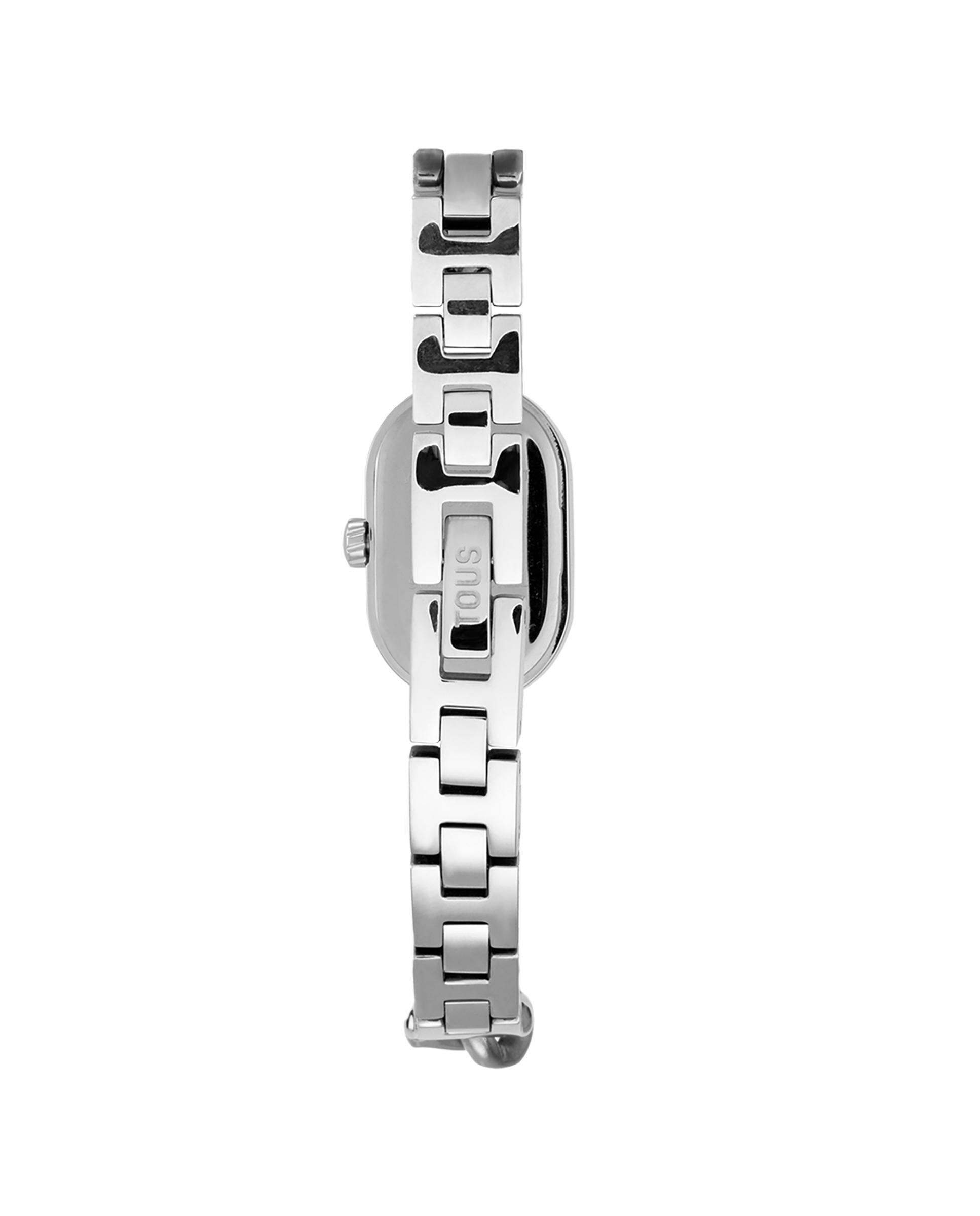 Relógio Analógico Oval Time Joia com Bracelete Corrente de Aço Prata mate-3