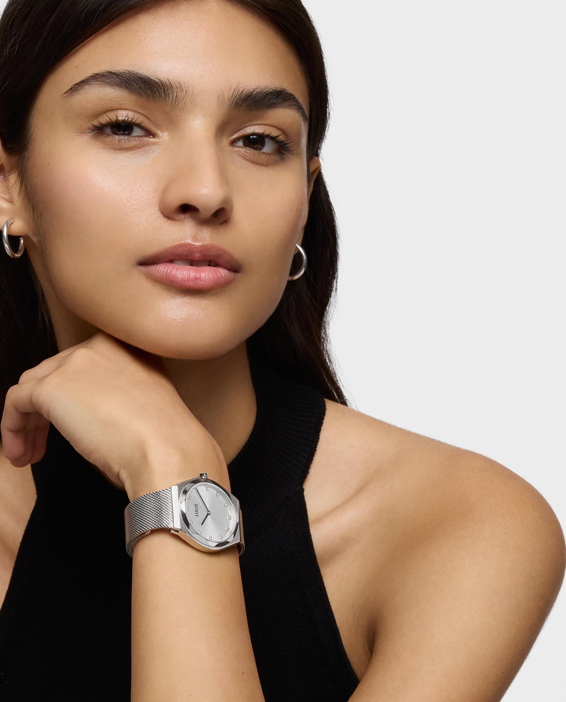 Relógio Analógico Karat Round Mesh com Bracelete de Aço Prata-4